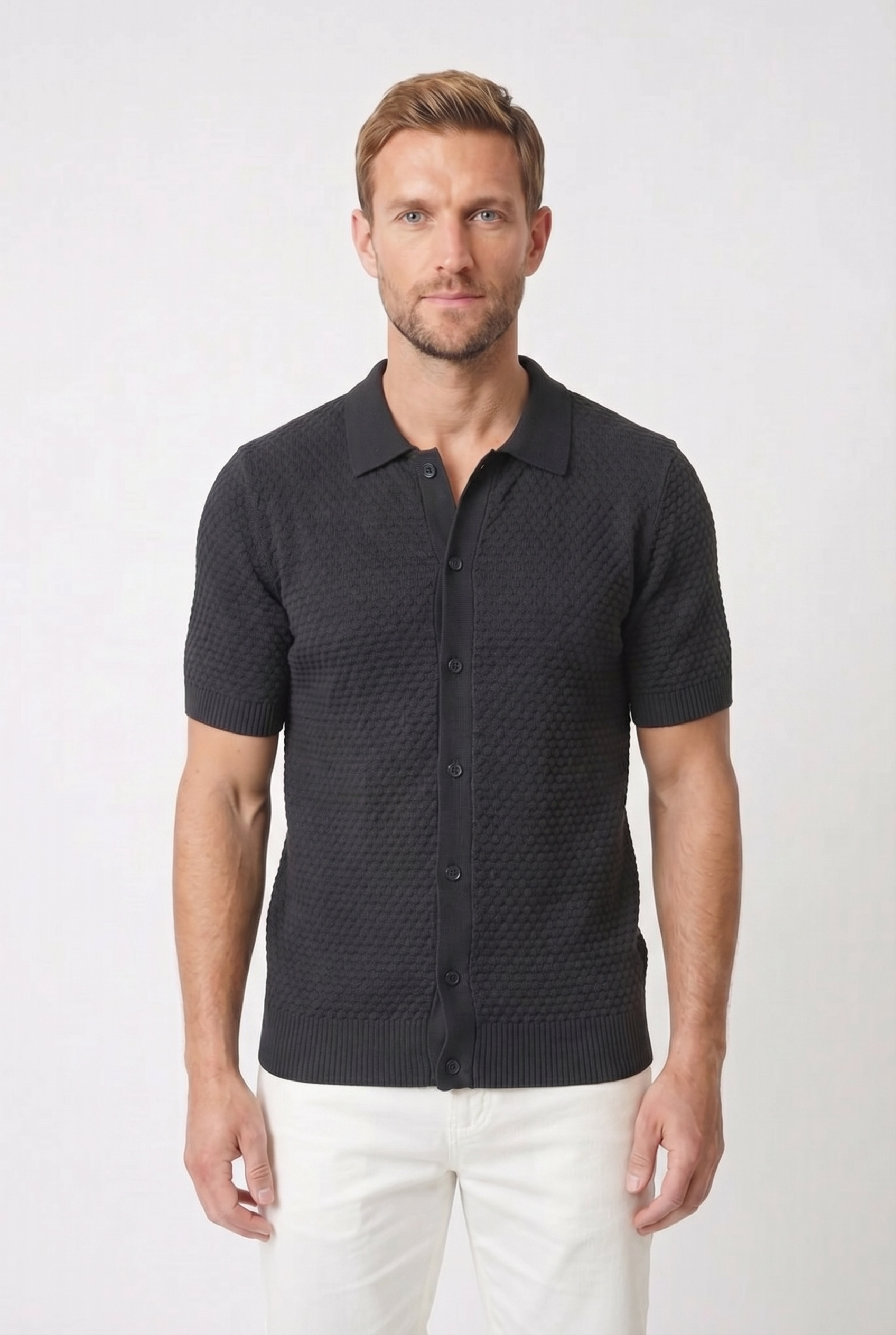 Men's Jacquard Knit Polo Shirt | Blackstone London