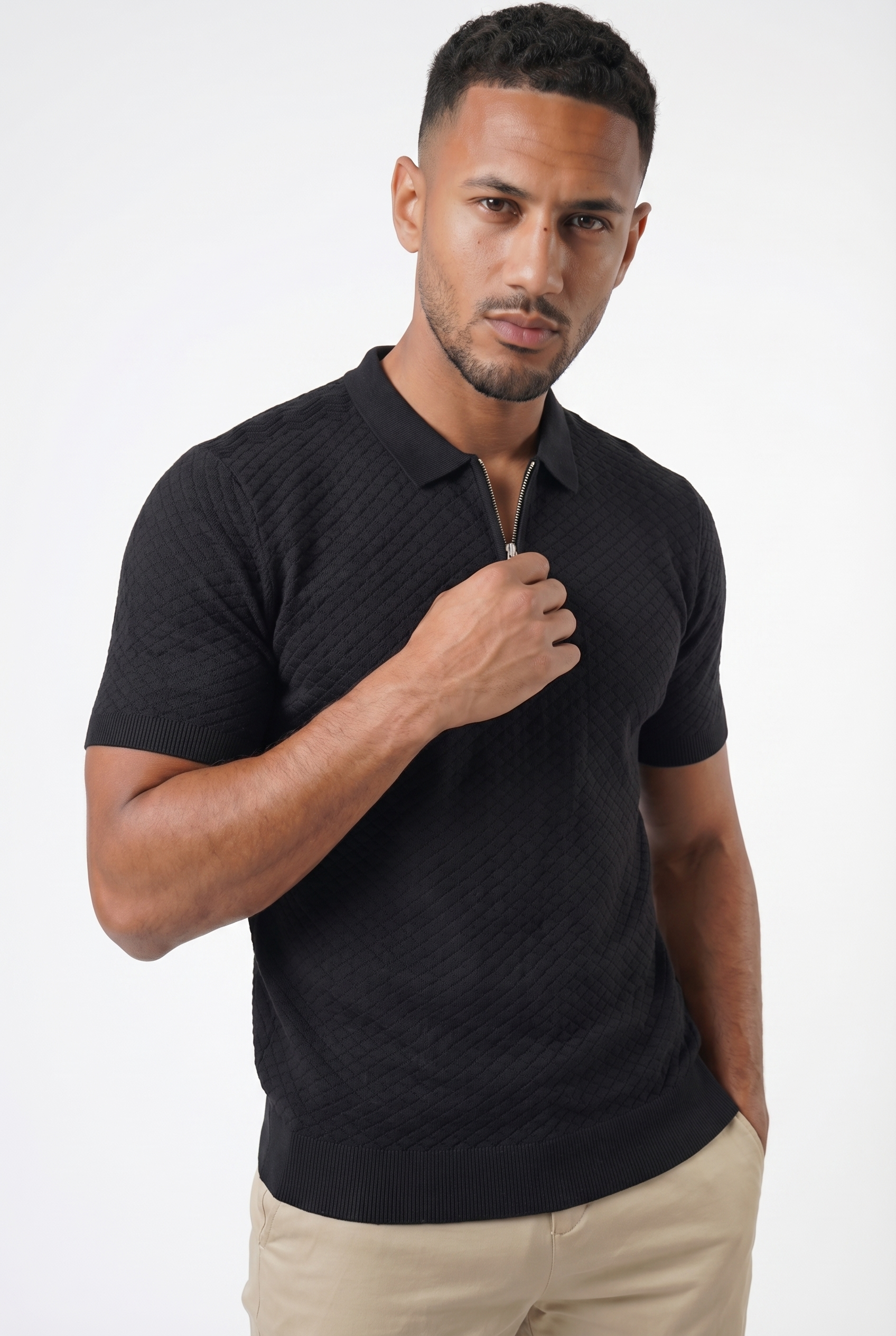 Men's Half Zip Knit Polo Shirt | Blackstone London