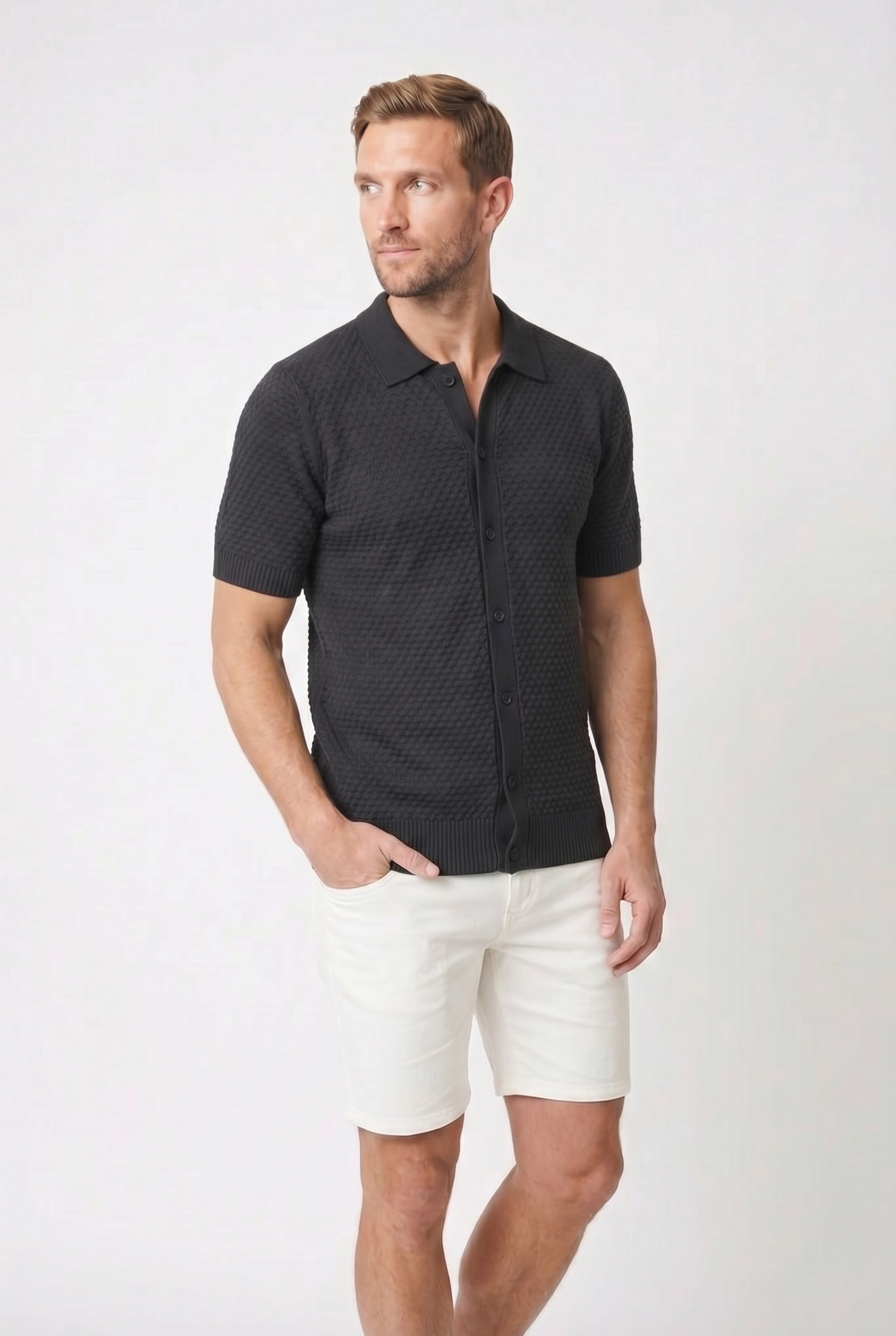 Men's Jacquard Knit Polo Shirt | Blackstone London
