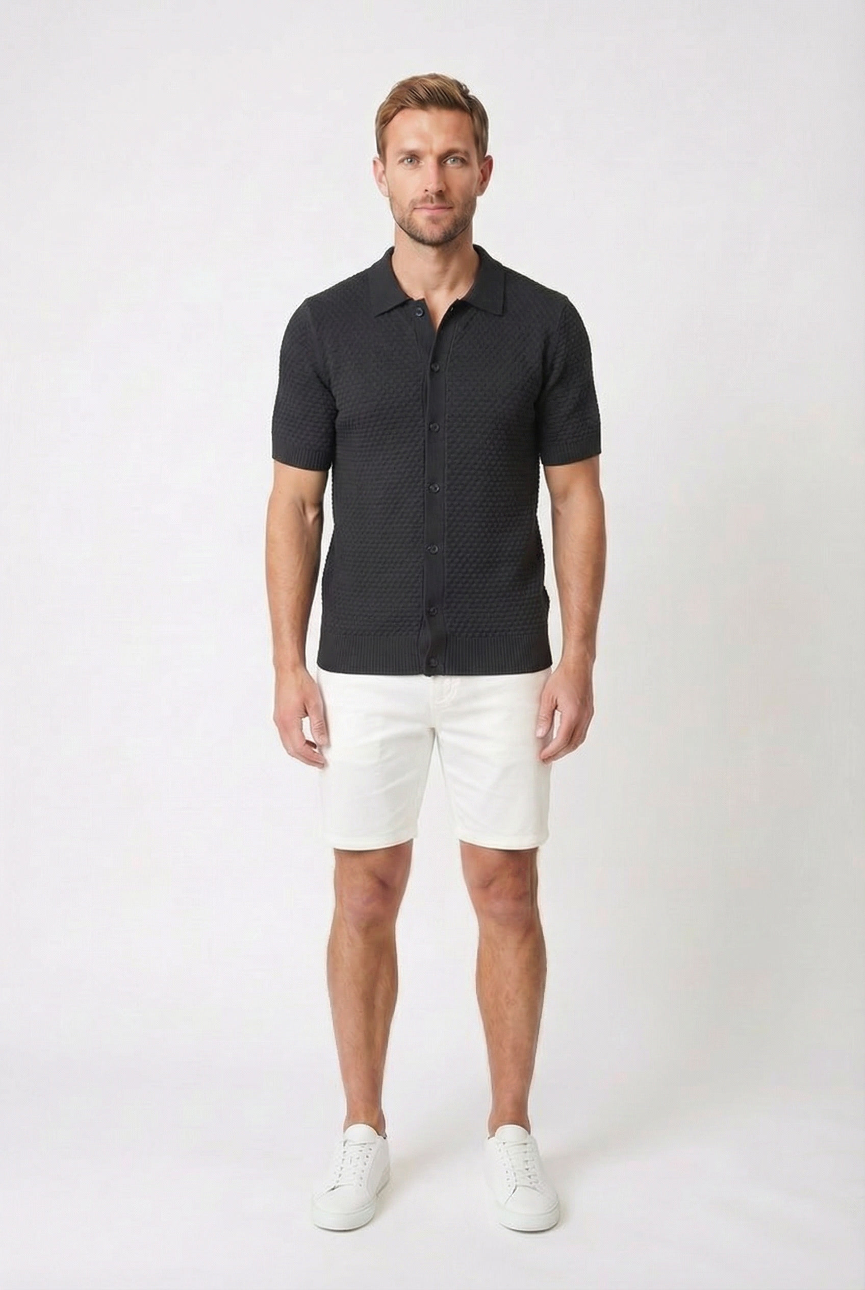 Men's Jacquard Knit Polo Shirt | Blackstone London