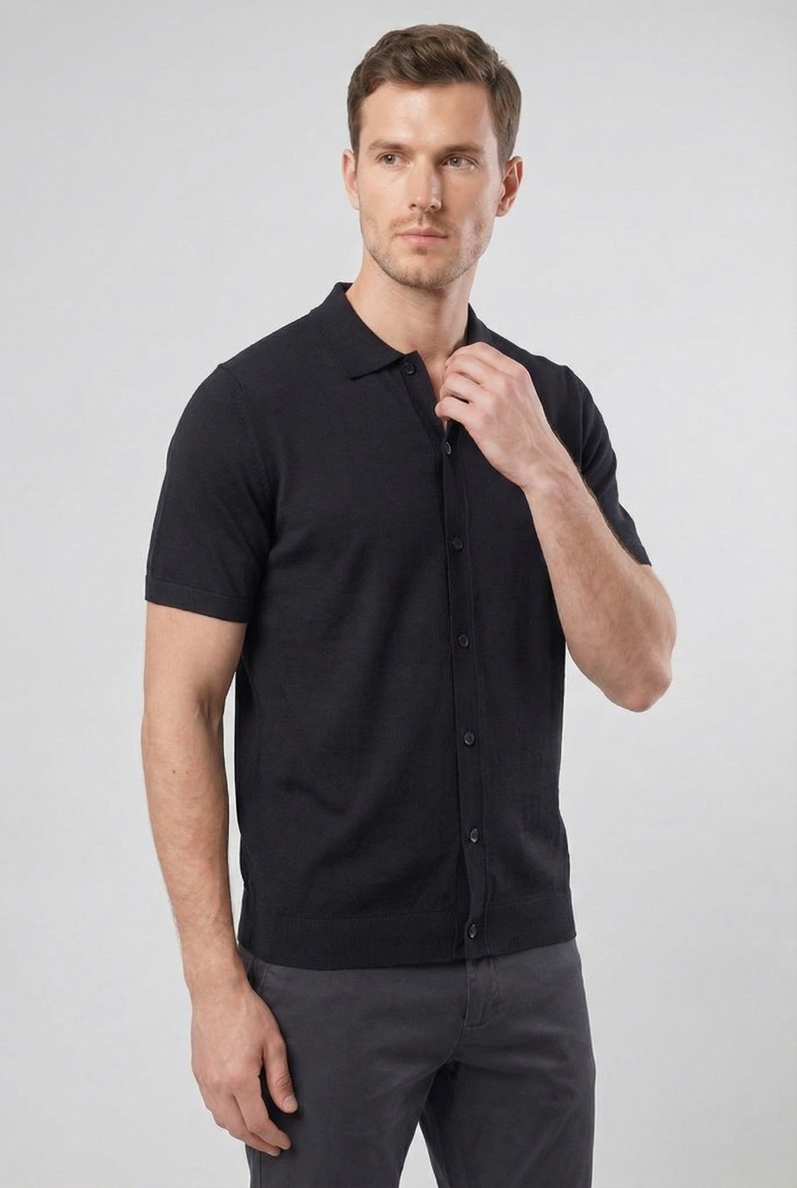 Men's Knitted Button-Up Polo Shirt | Blackstone London