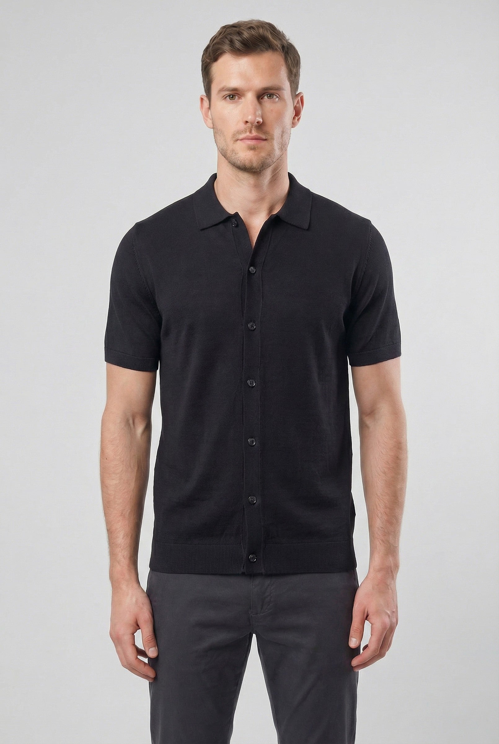 Men's Knitted Button-Up Polo Shirt | Blackstone London