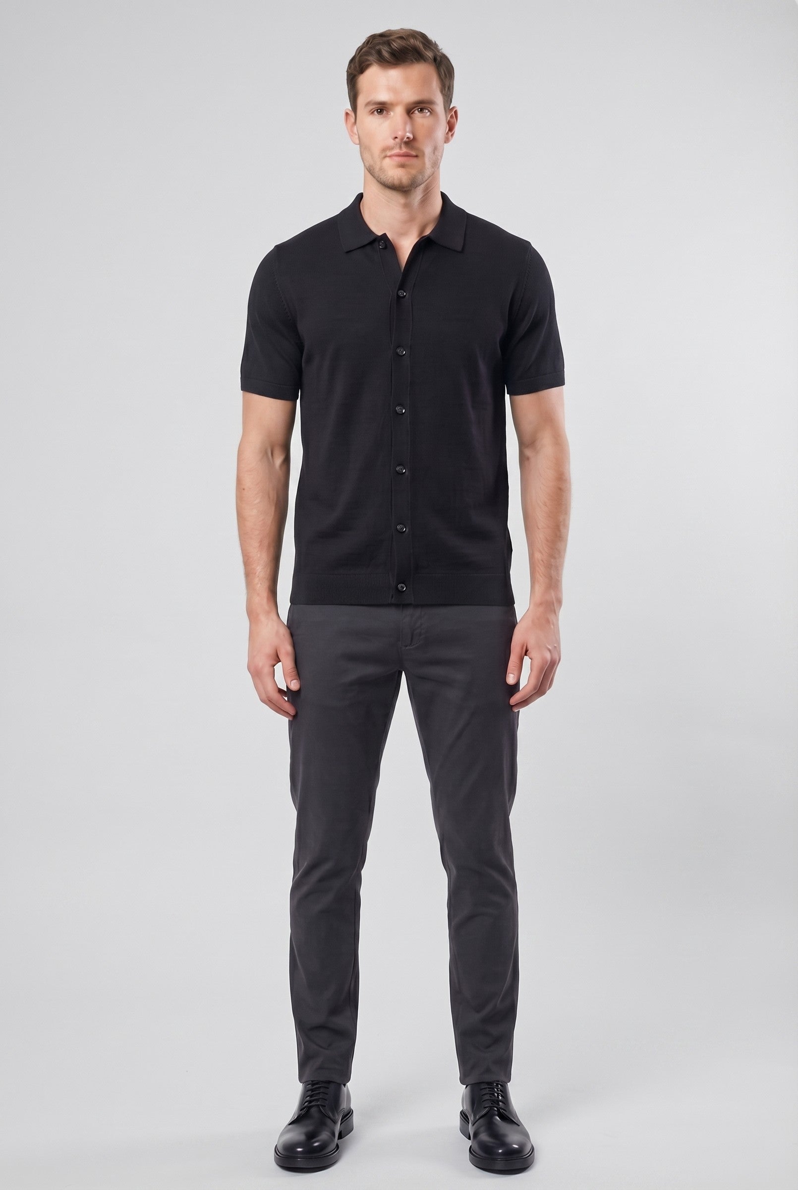 Men's Knitted Button-Up Polo Shirt | Blackstone London