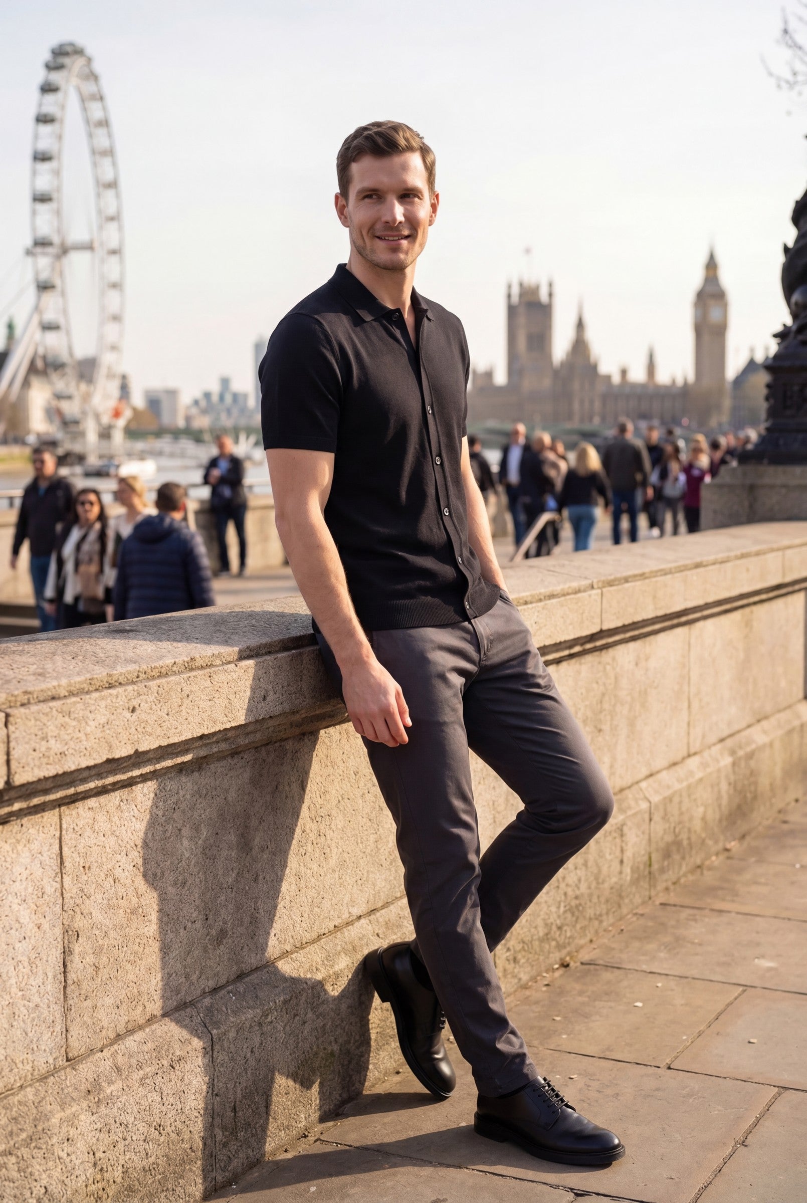 Men's Knitted Button-Up Polo Shirt | Blackstone London