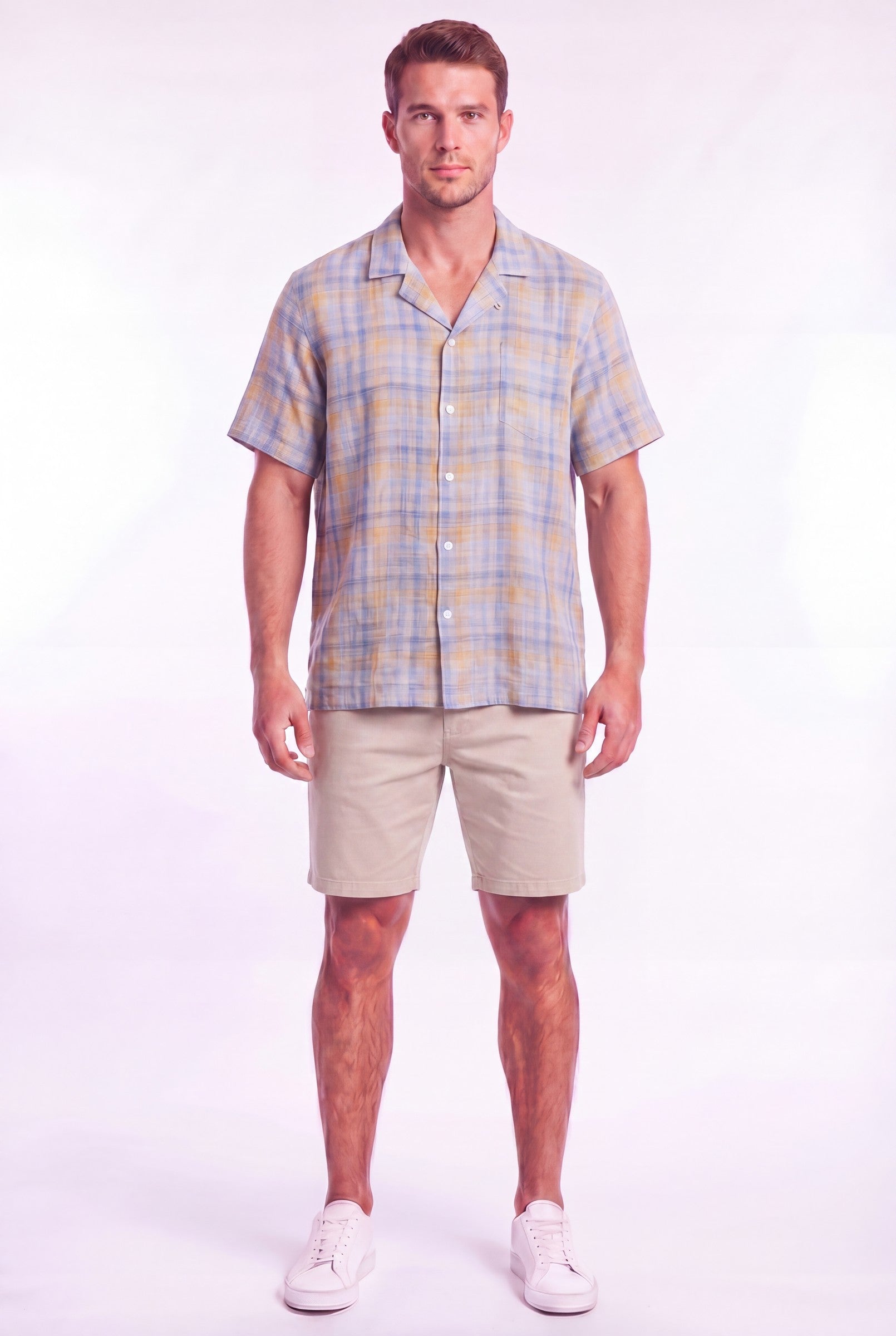 Men's Linen Check Cuban Collar Shirt | Blackstone London
