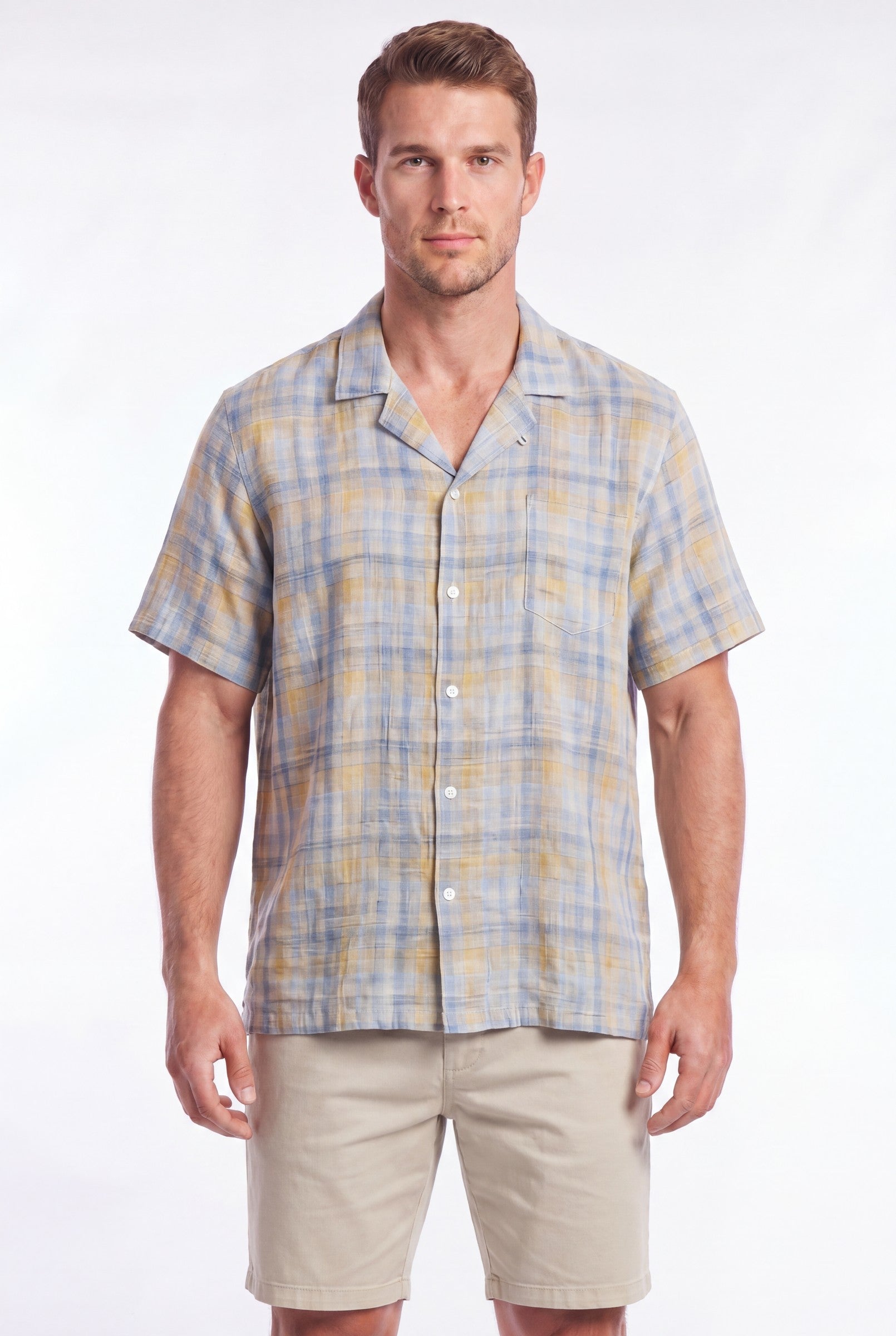 Men's Linen Check Cuban Collar Shirt | Blackstone London