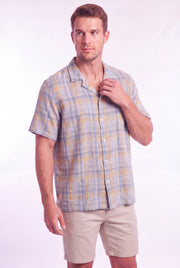 Men's Linen Check Cuban Collar Shirt | Blackstone London