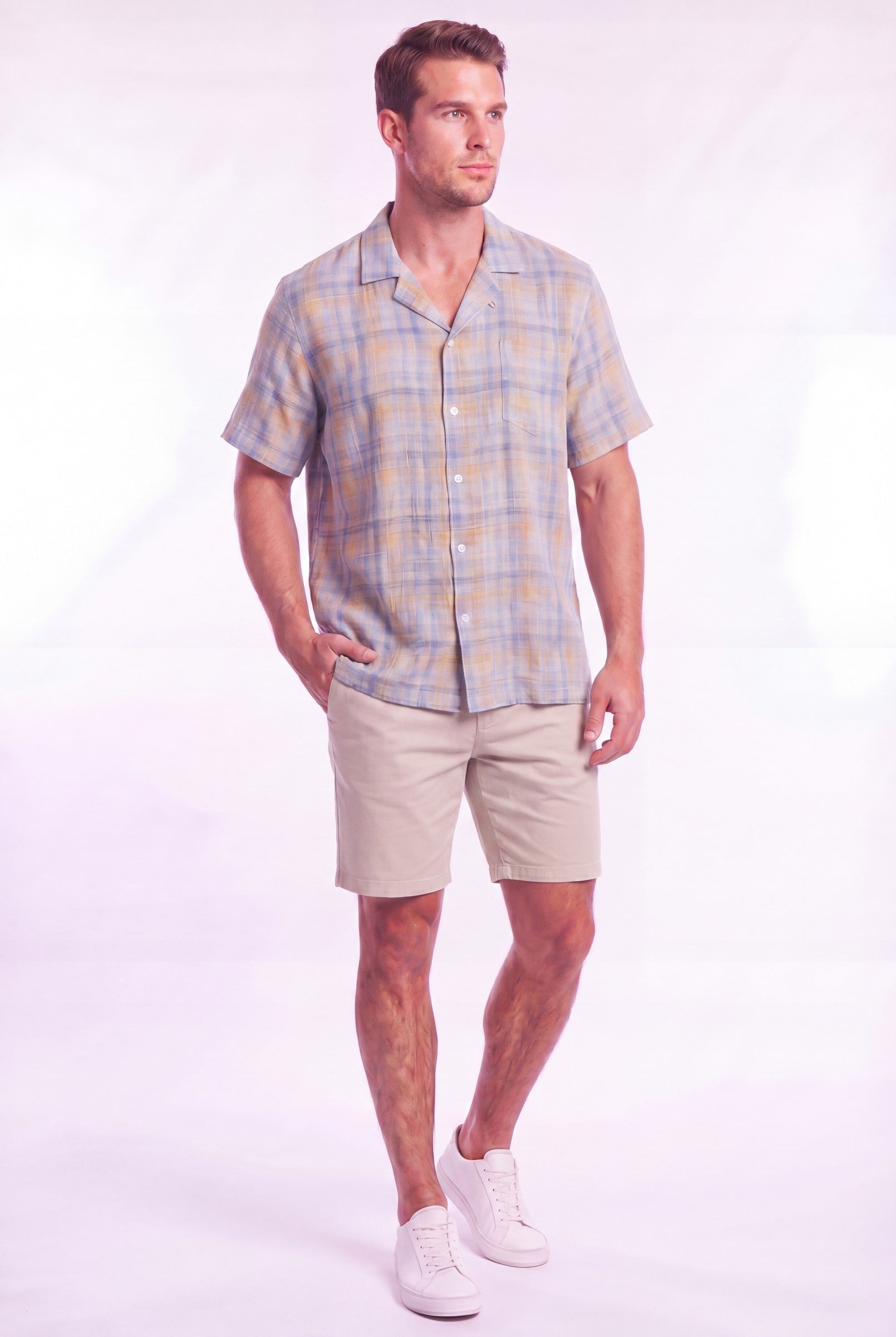 Men's Linen Check Cuban Collar Shirt | Blackstone London