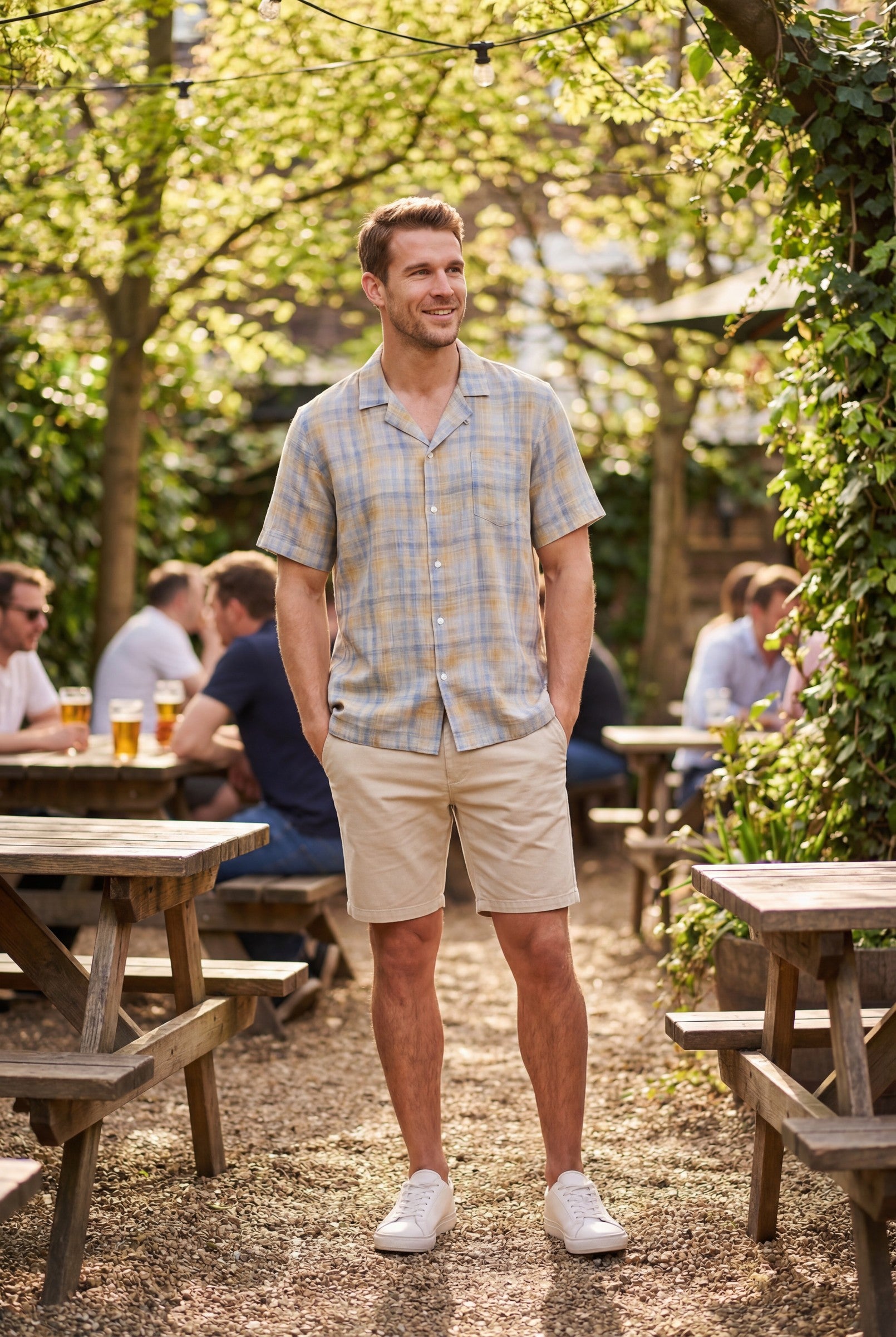Men's Linen Check Cuban Collar Shirt | Blackstone London