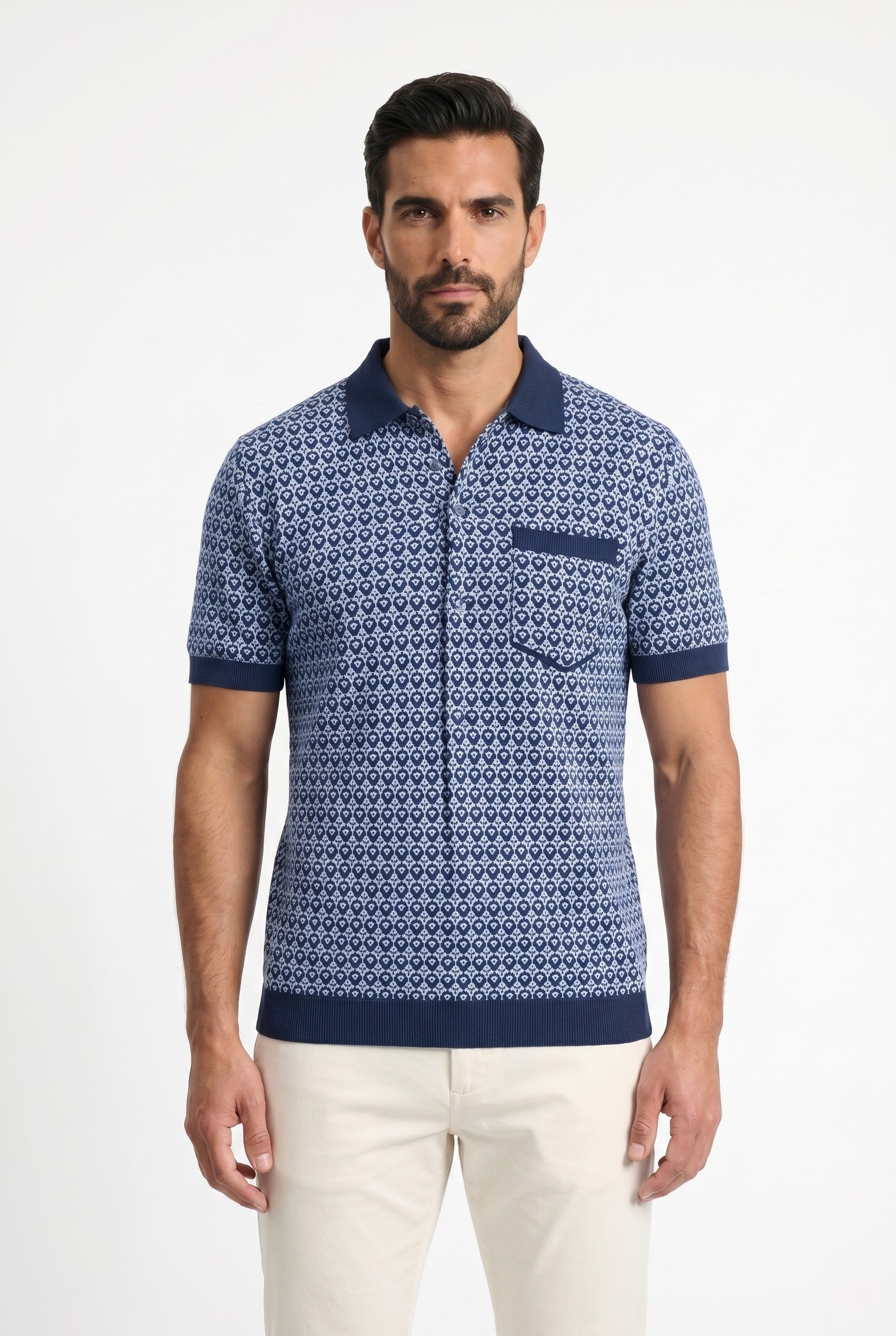 Men's Casa Piccante Jacquard Knit Polo | Blackstone London