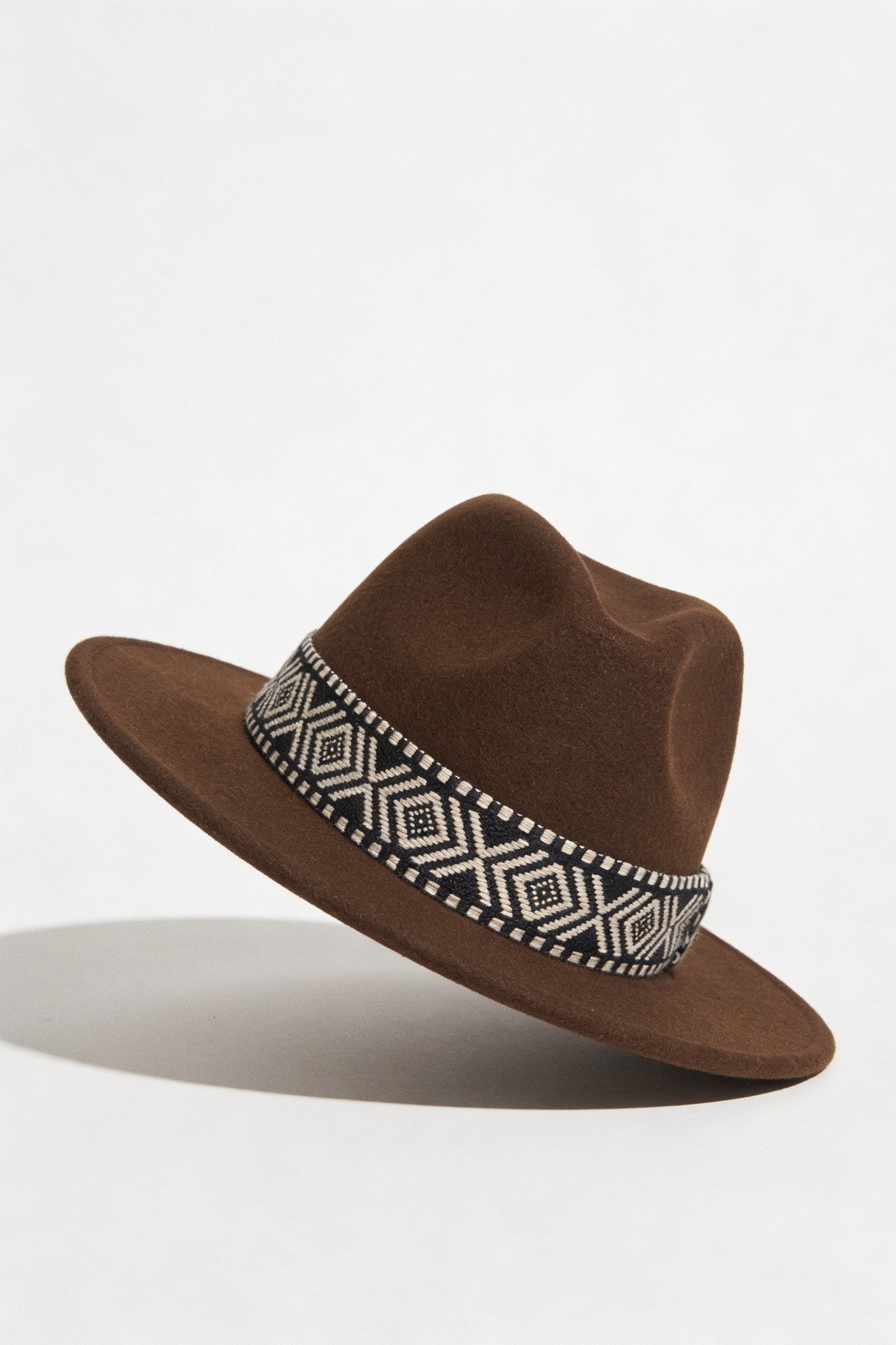 Men's Wide Brim Fedora Hat with Aztec Band | Blackstone London