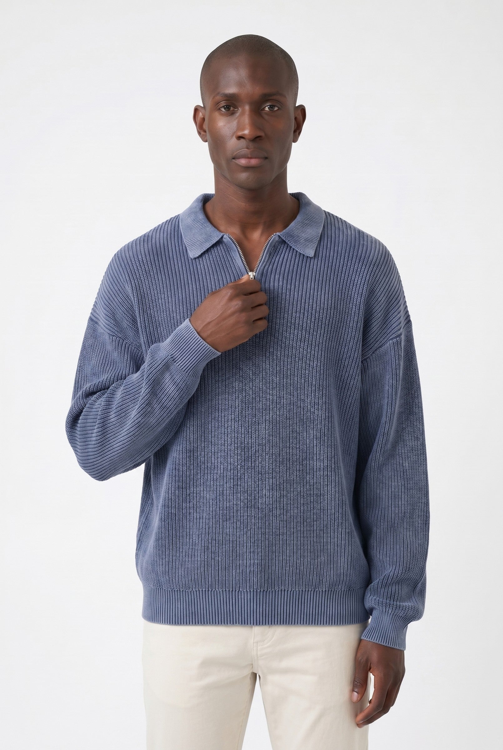 Men's Acid Washed Half-Zip Knit Pullover | Blackstone London