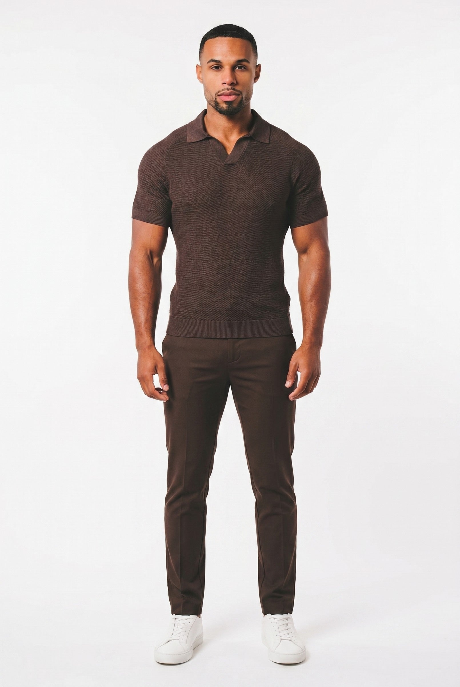 Men's Textured Knitted Open Collar Polo | Blackstone London