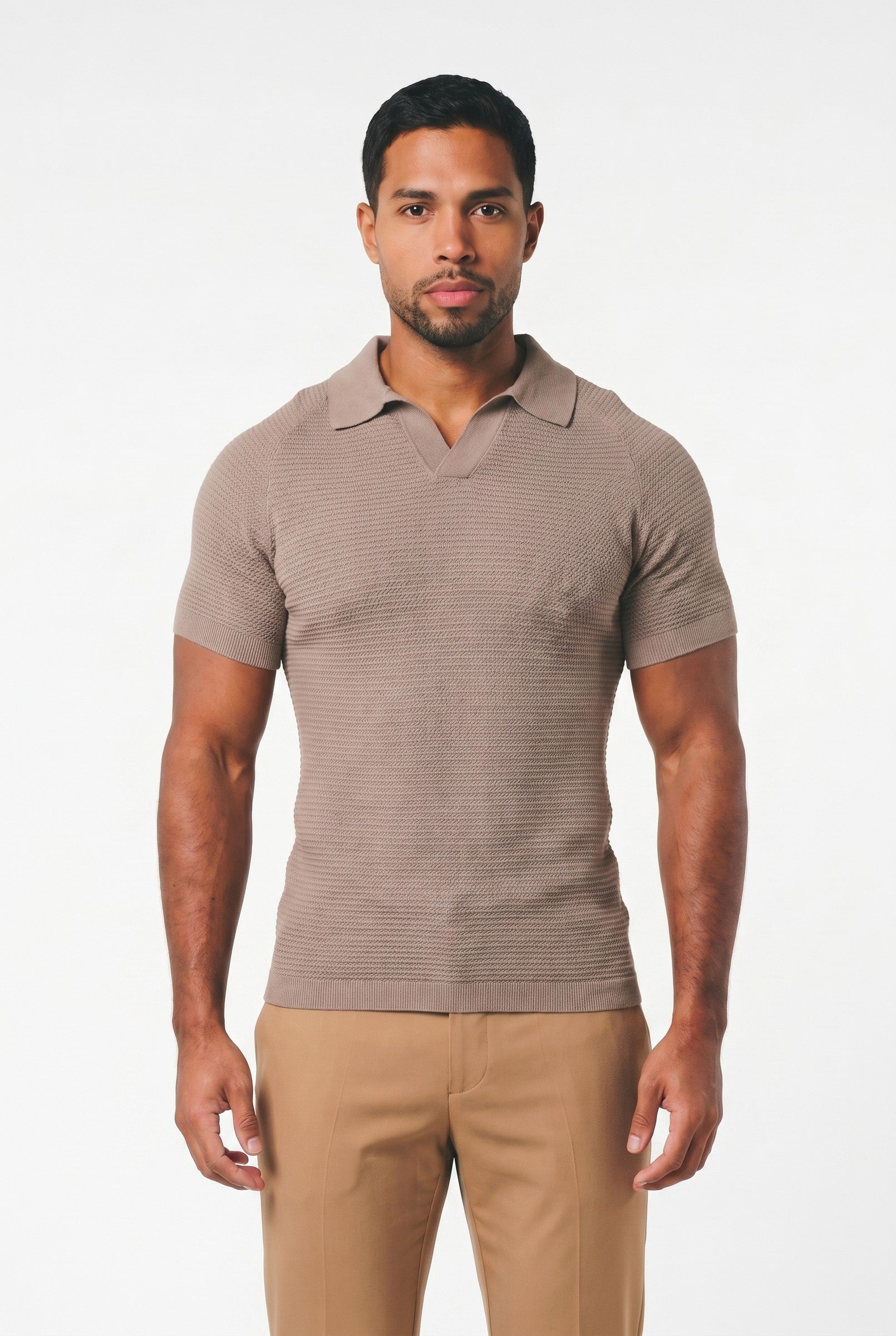 Men's Textured Knitted Open Collar Polo | Blackstone London