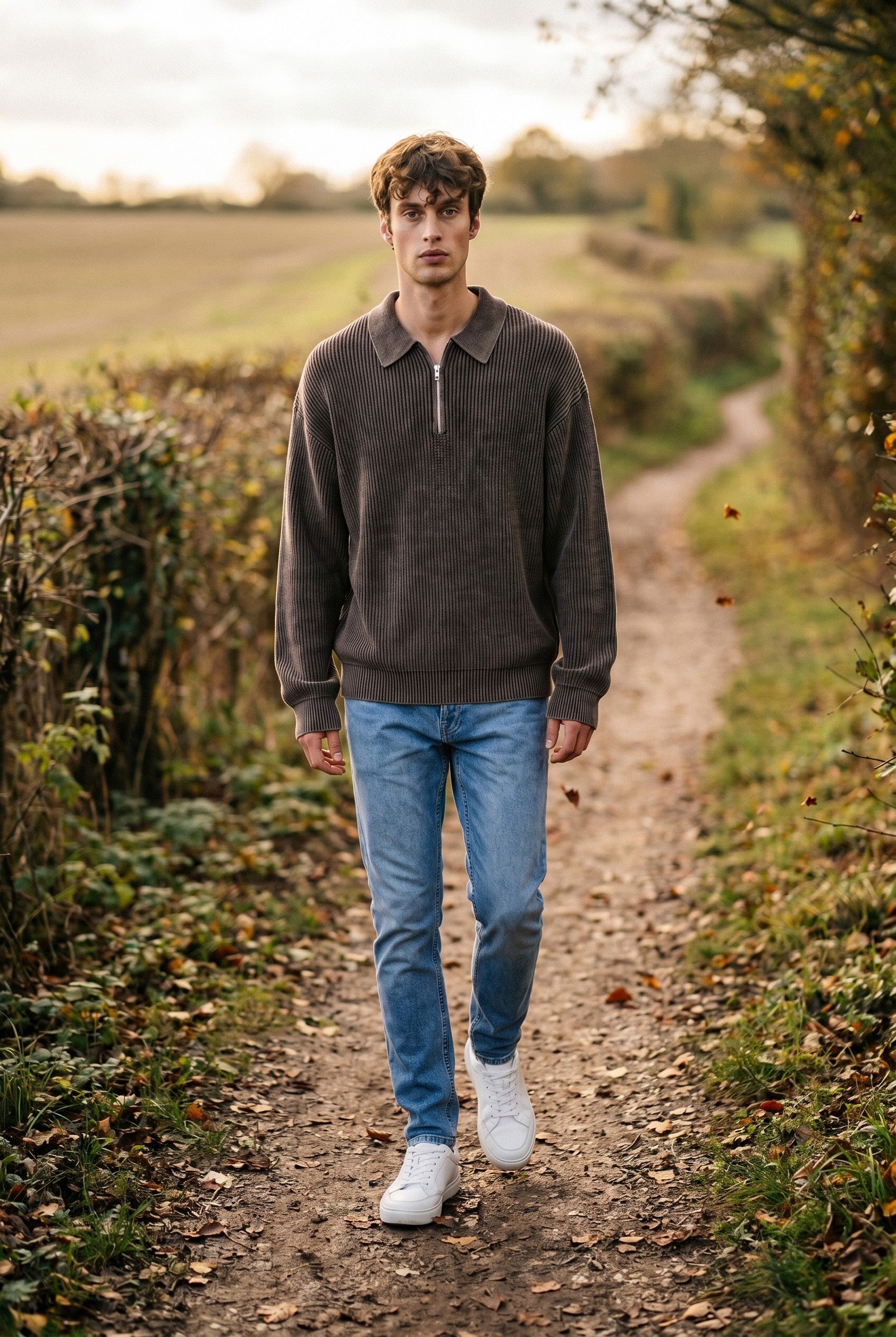 Men's Acid Washed Half-Zip Knit Pullover | Blackstone London