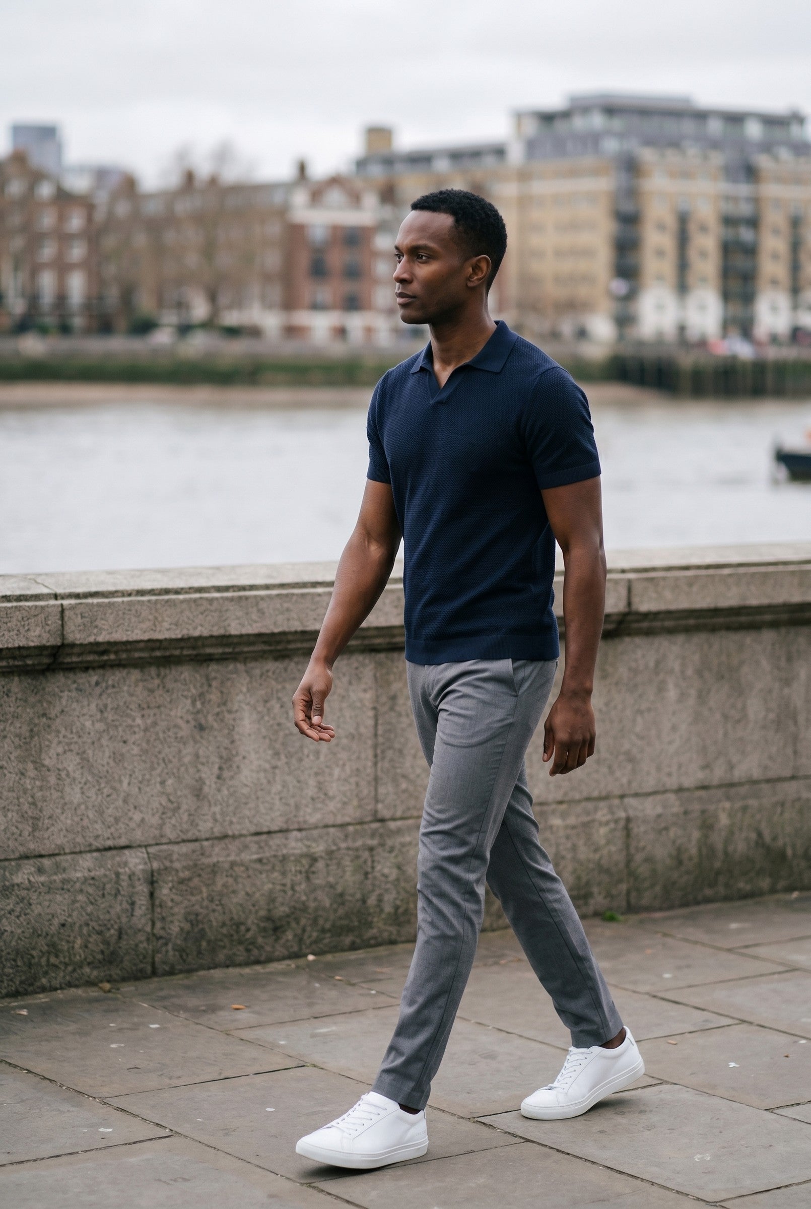 Men's Textured Knitted Open Collar Polo | Blackstone London