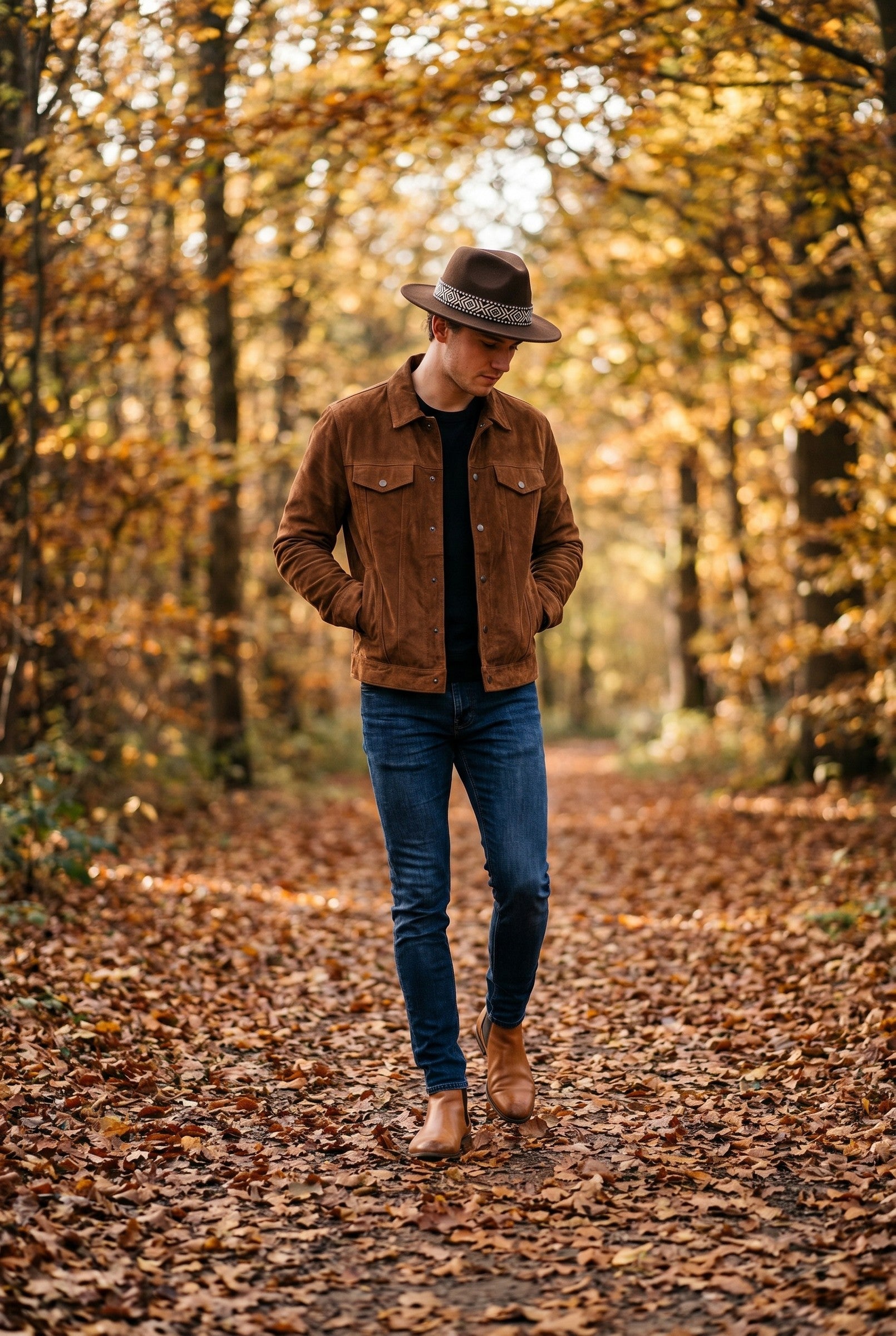 Men's Wide Brim Fedora Hat with Aztec Band | Blackstone London