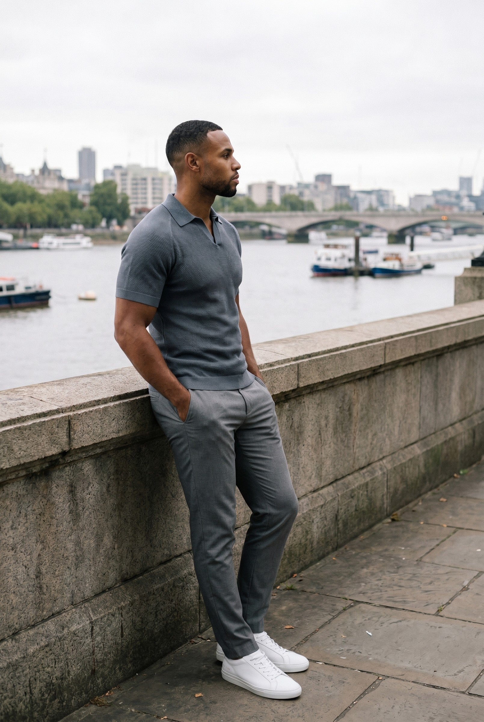 Men's Textured Knitted Open Collar Polo | Blackstone London