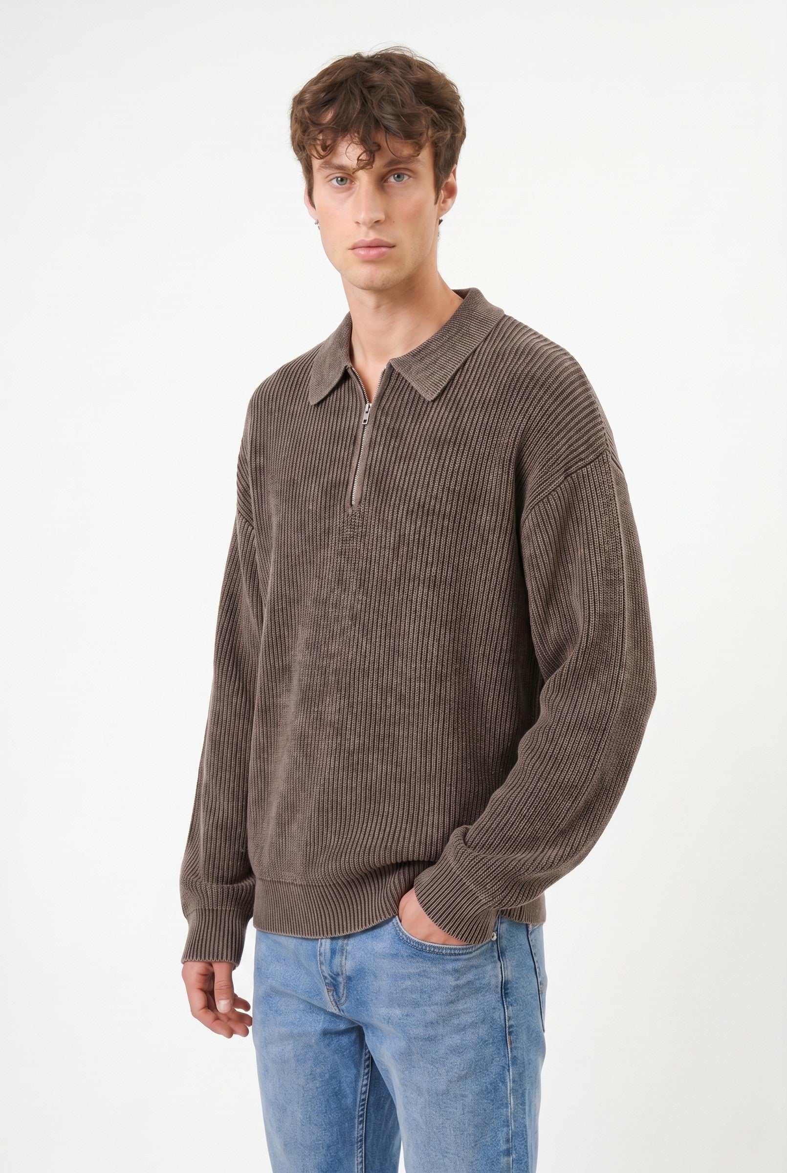 Men's Acid Washed Half-Zip Knit Pullover | Blackstone London