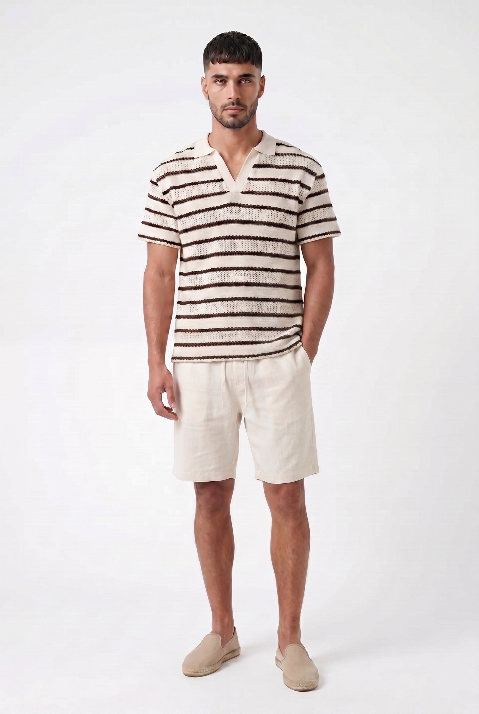 Men's Boxy Stripe Crochet Polo | Blackstone London