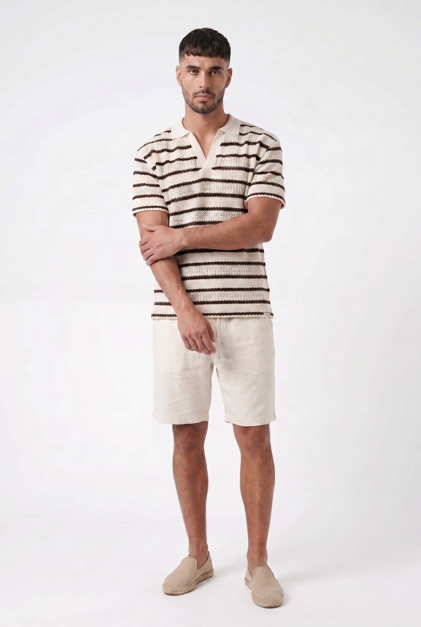 Men's Boxy Stripe Crochet Polo | Blackstone London