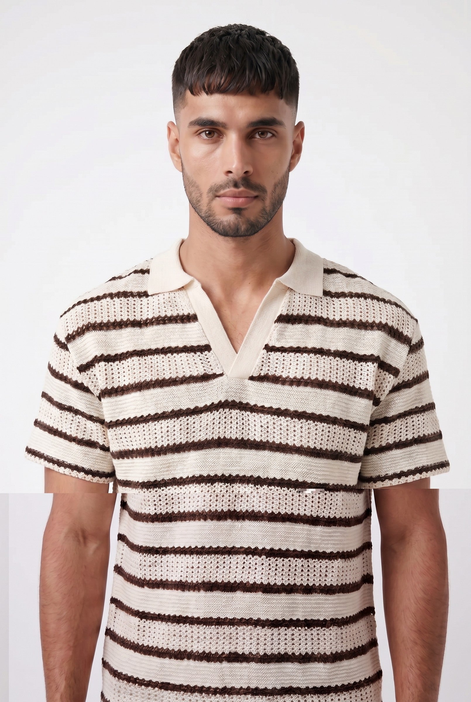 Men's Boxy Stripe Crochet Polo | Blackstone London