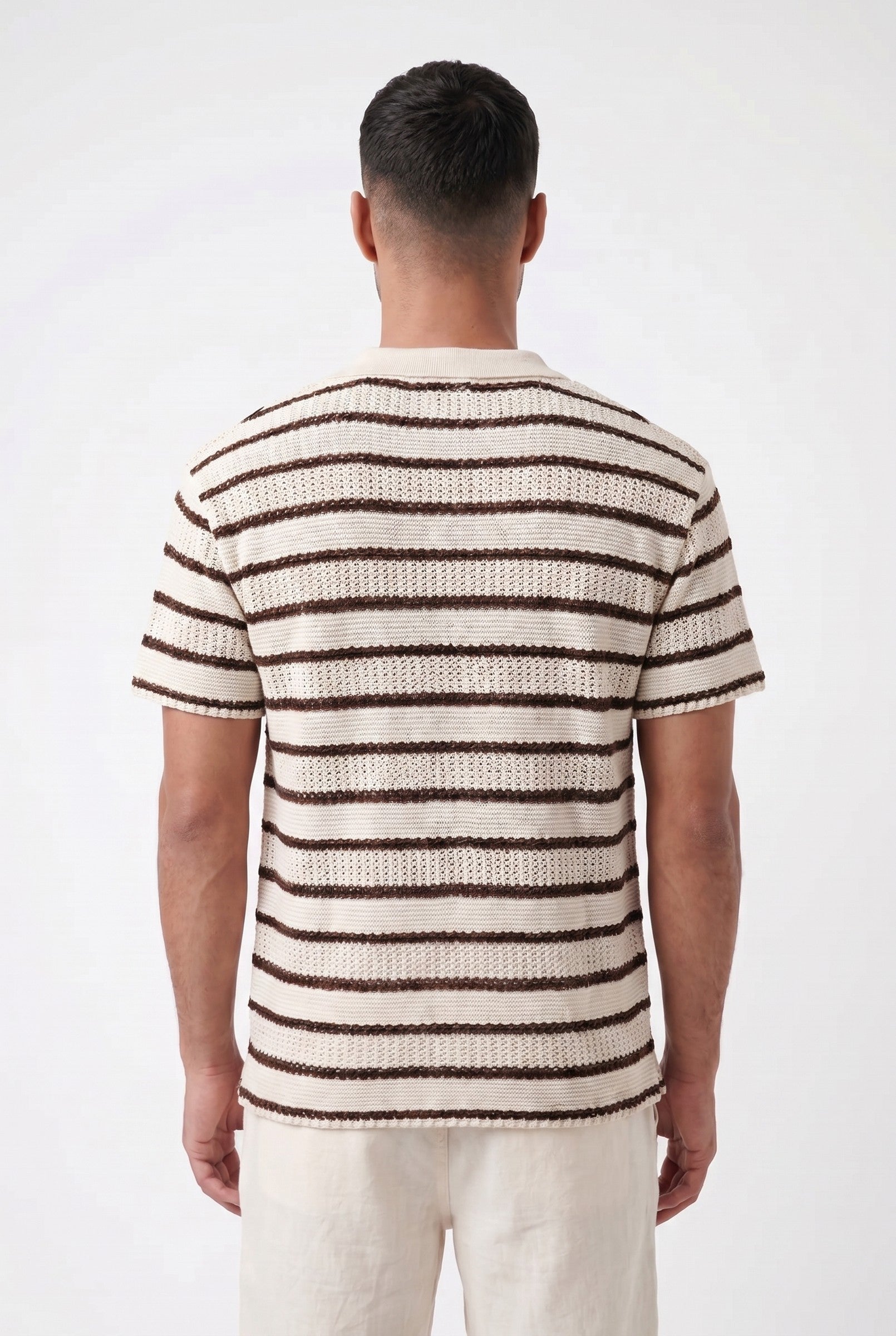 Men's Boxy Stripe Crochet Polo | Blackstone London