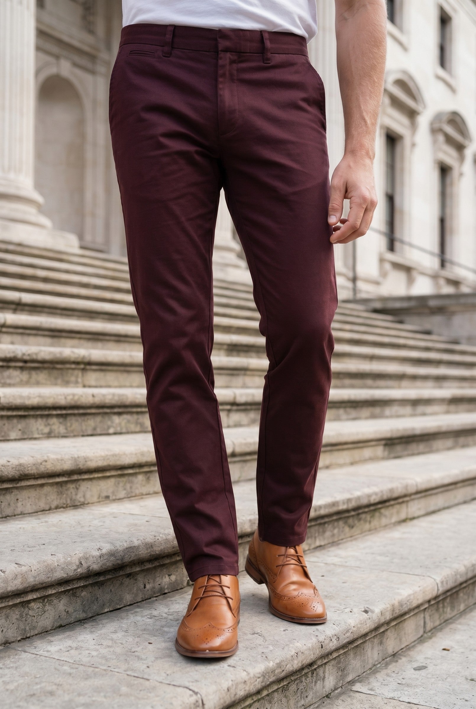 Men's Coronation Burgundy Chino Trousers | Blackstone London