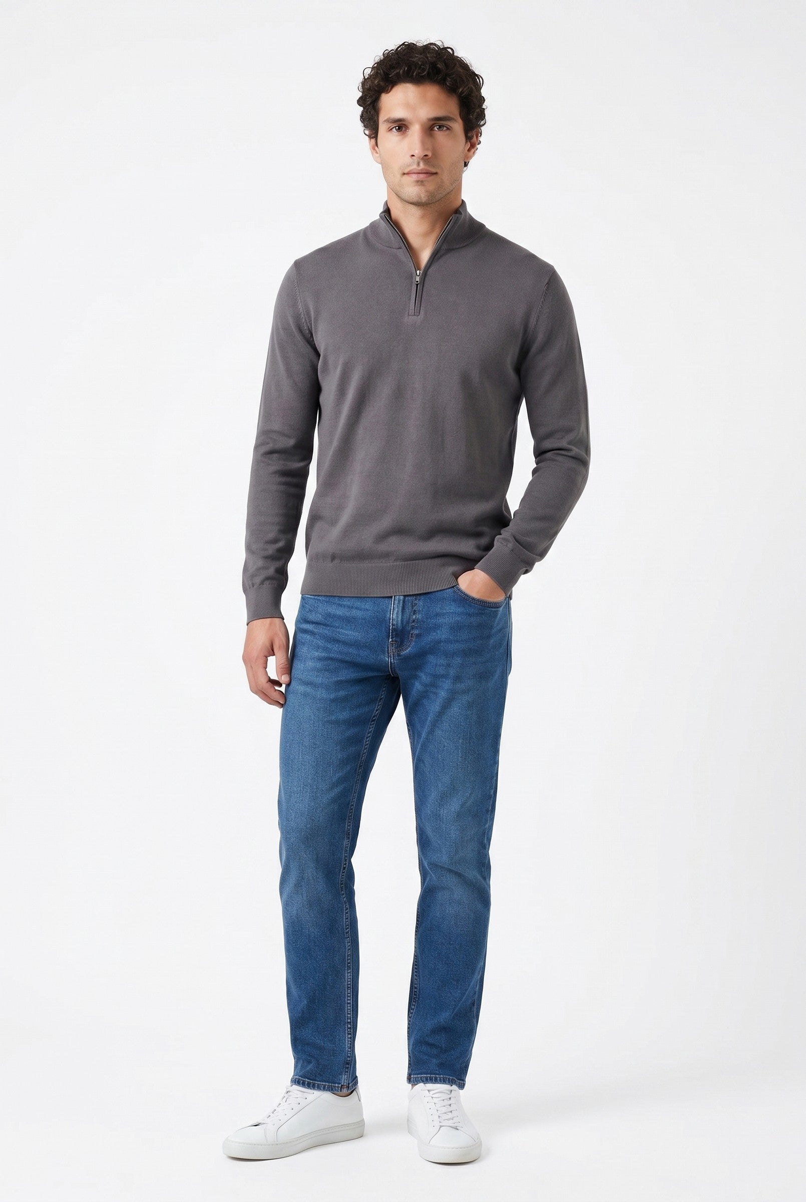 Men's Cotton Knitted Half Zip Funnel Neck Jumper | Blackstone London