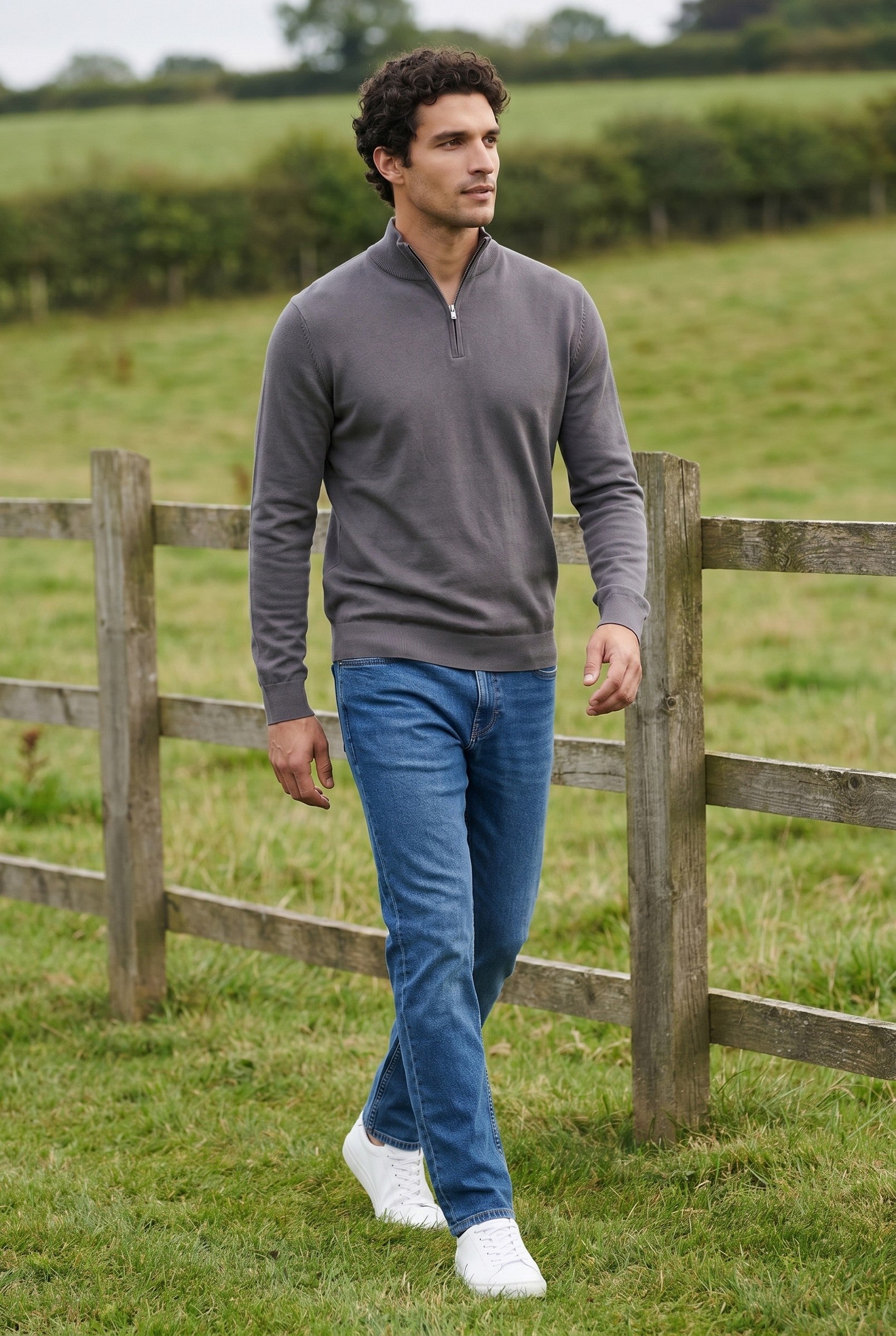 Men's Cotton Knitted Half Zip Funnel Neck Jumper | Blackstone London