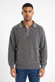 Men's Acid Washed Half-Zip Knit Pullover | Blackstone London