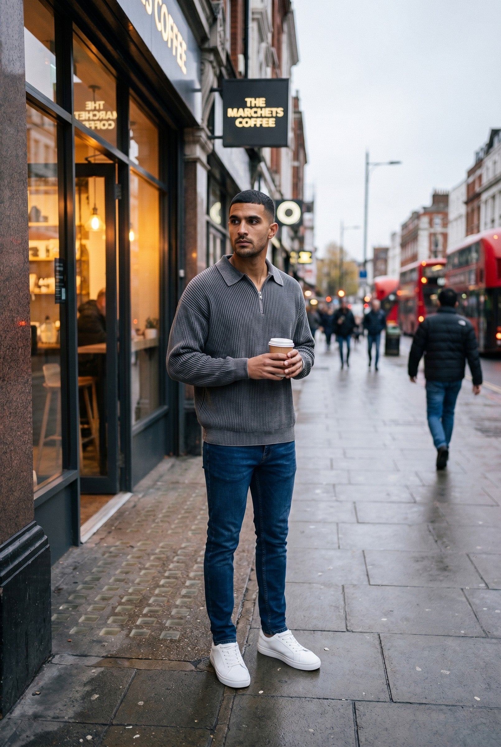 Men's Acid Washed Half-Zip Knit Pullover | Blackstone London