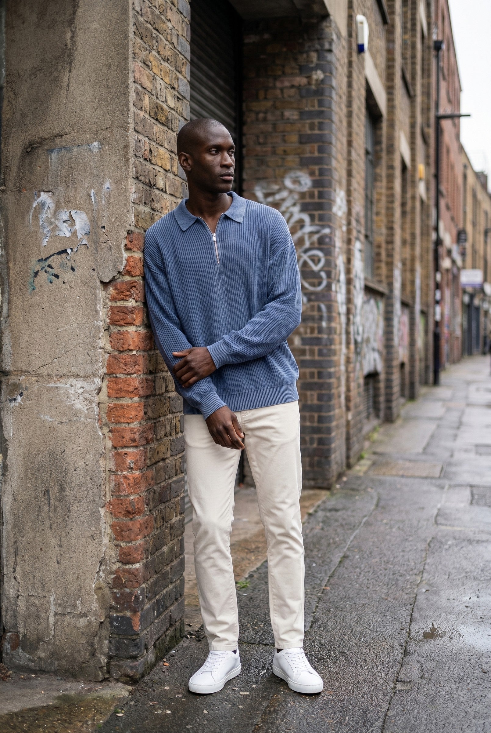 Men's Acid Washed Half-Zip Knit Pullover | Blackstone London