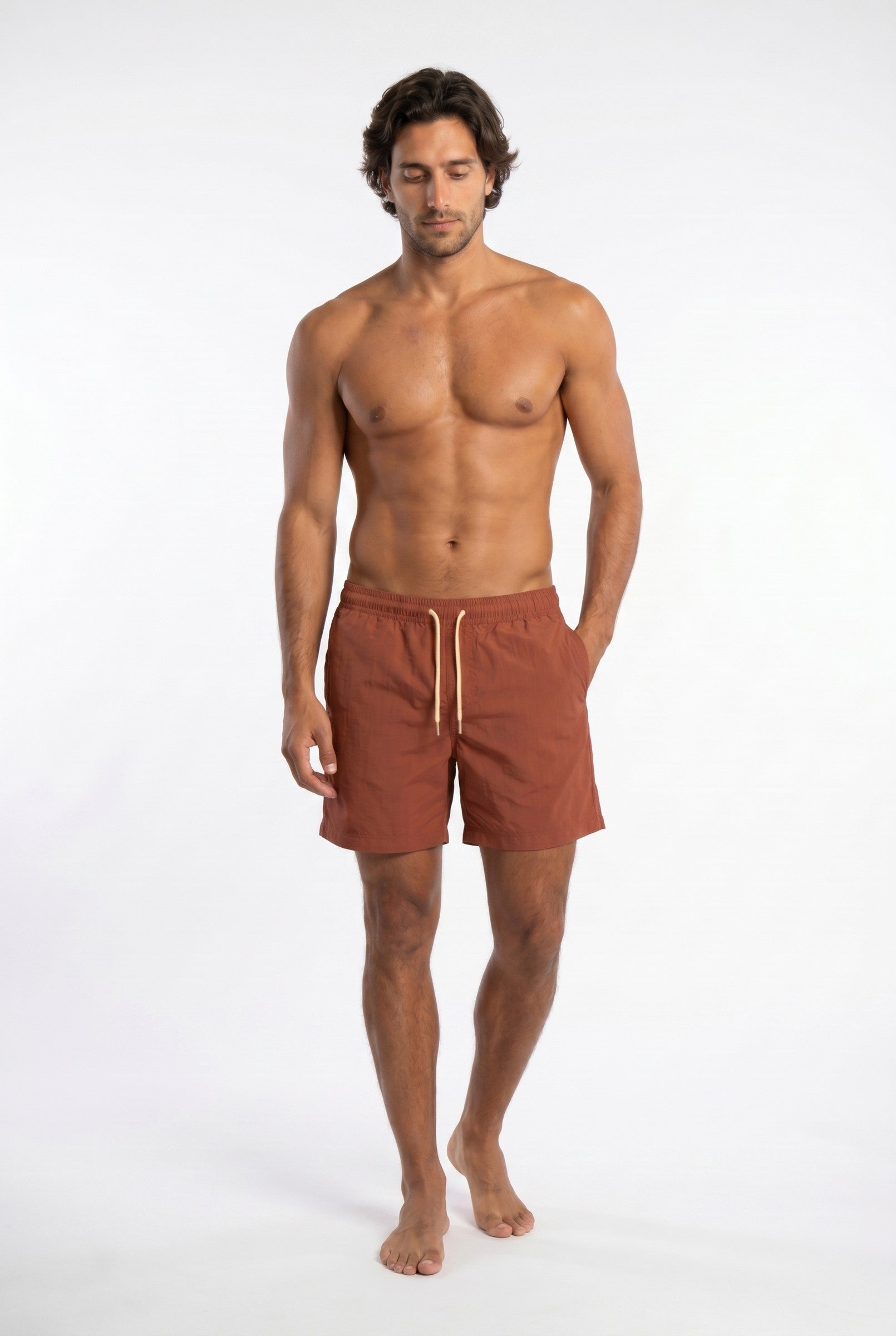 Men's Solid Brick Swim Trunks | Blackstone London