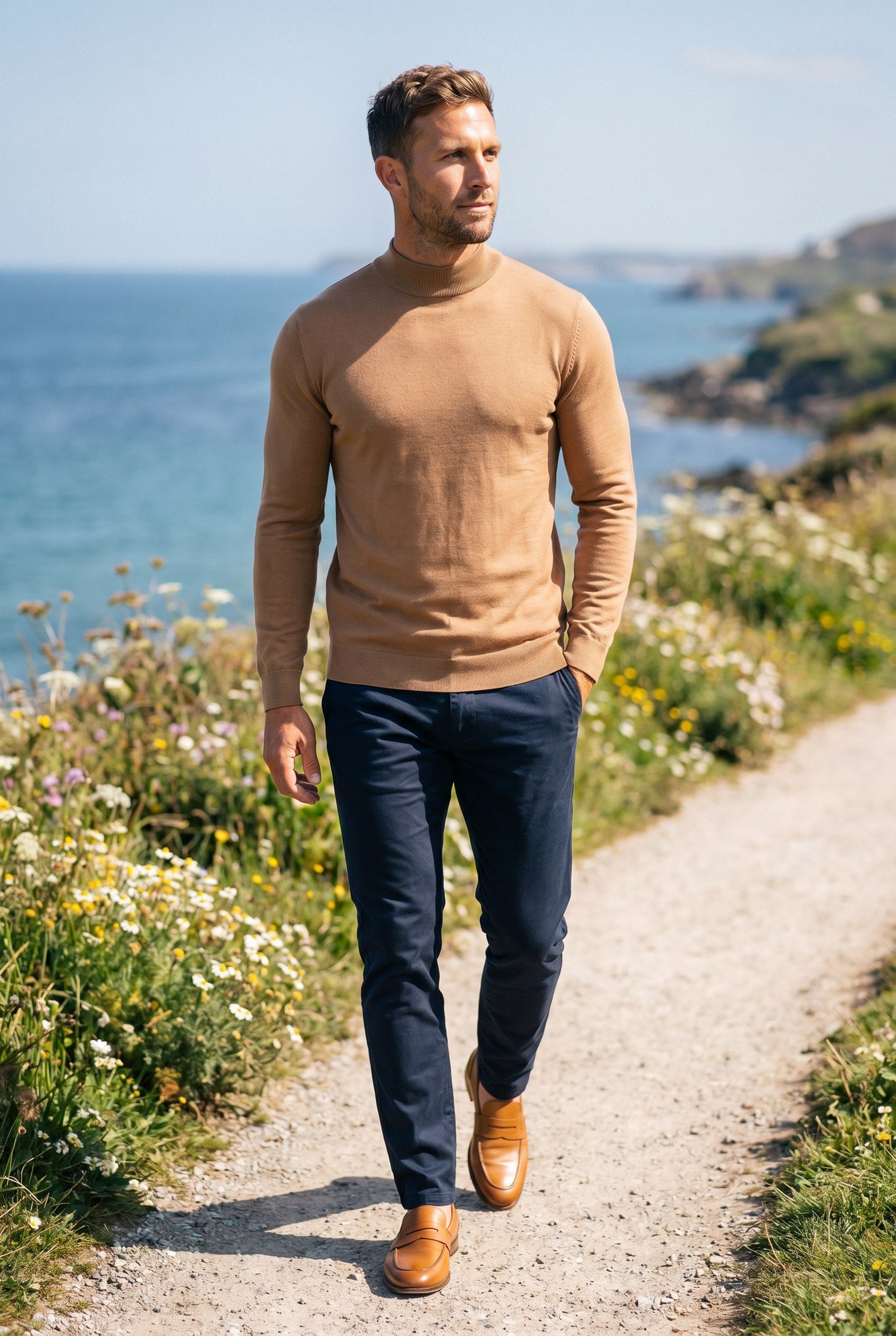 Men's Ultra Fine Cotton Mock Neck Jumper | Blackstone London