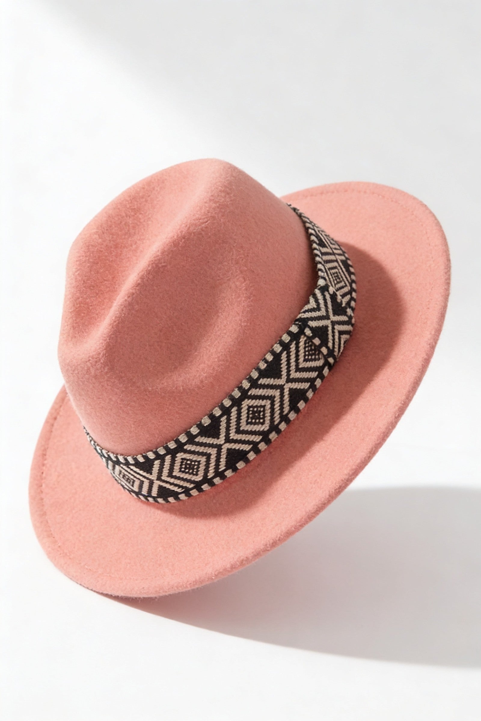 Men's Wide Brim Fedora Hat with Aztec Band | Blackstone London