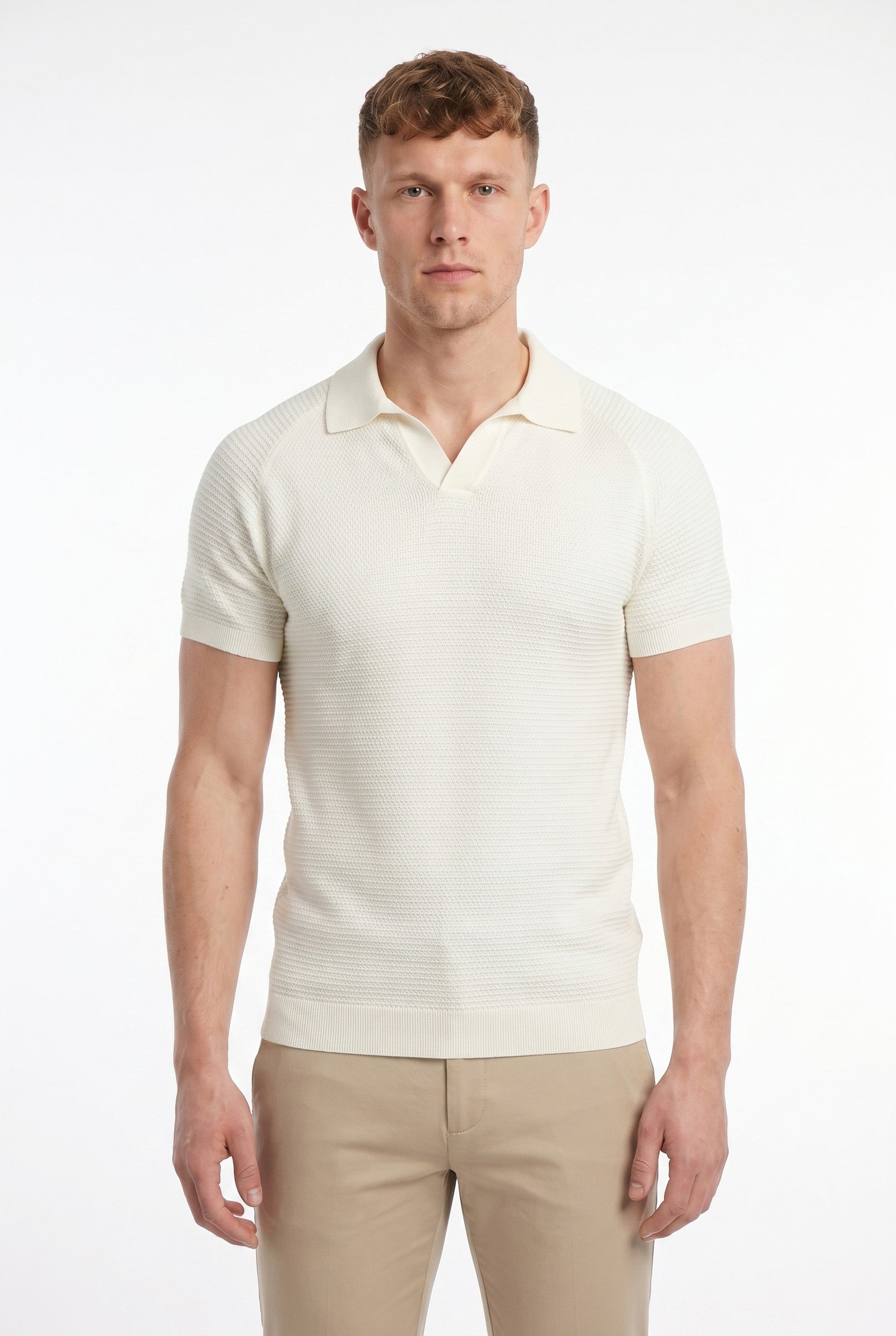 Men's Textured Knitted Open Collar Polo | Blackstone London