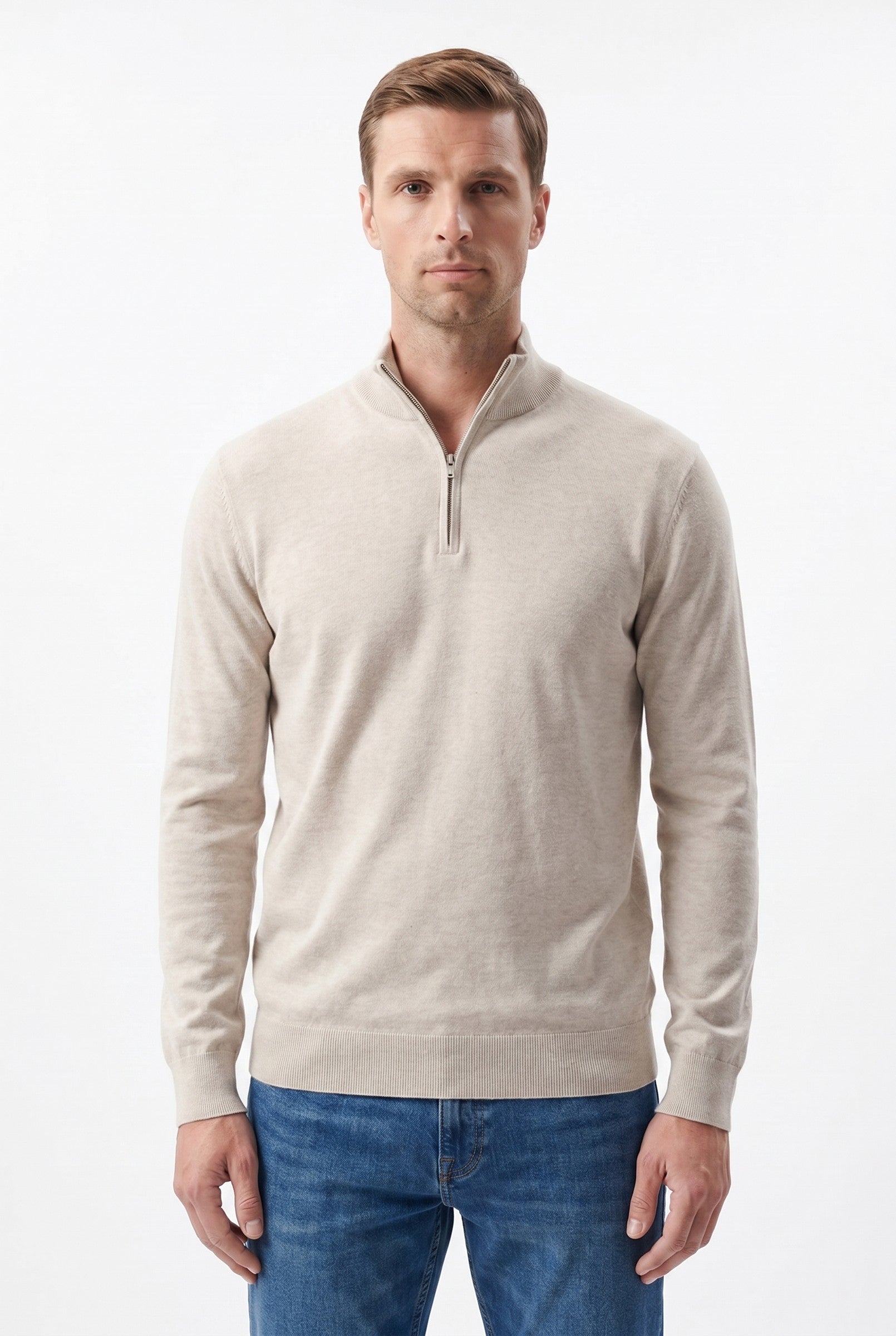 Men's Cotton Knitted Half Zip Funnel Neck Jumper | Blackstone London