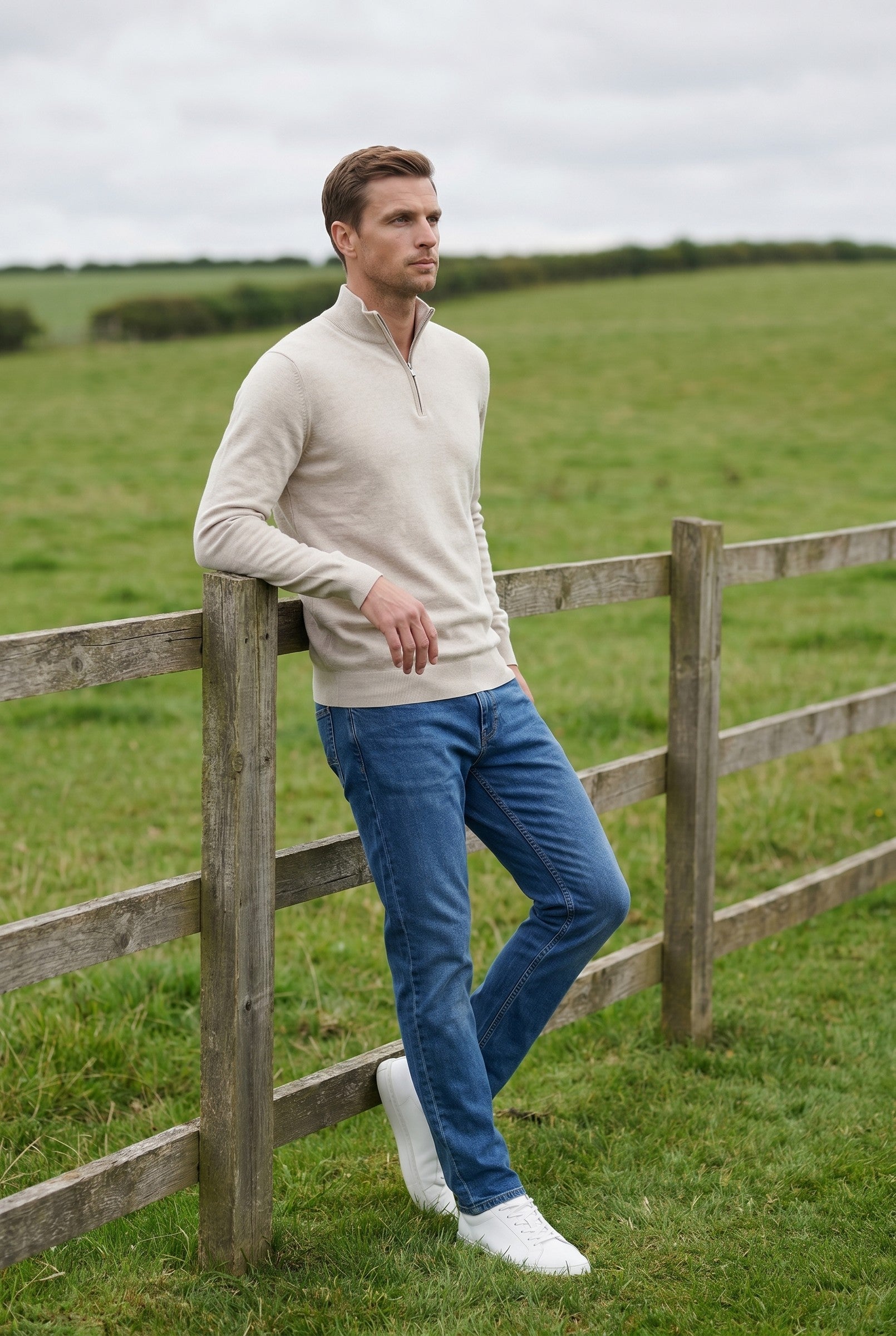 Men's Cotton Knitted Half Zip Funnel Neck Jumper | Blackstone London