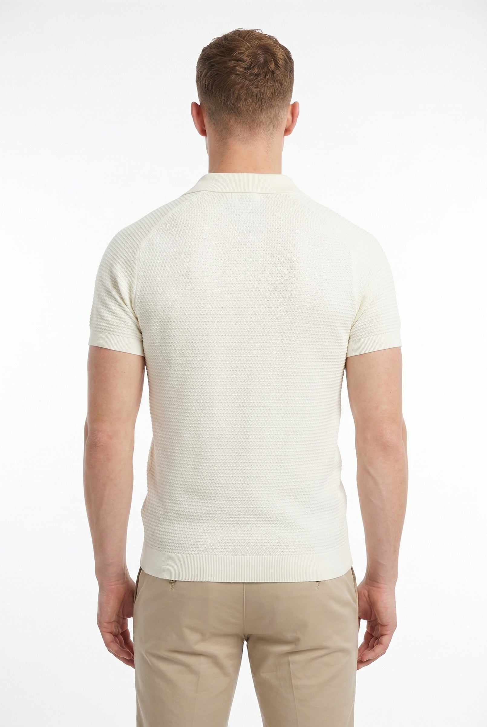 Men's Textured Knitted Open Collar Polo | Blackstone London
