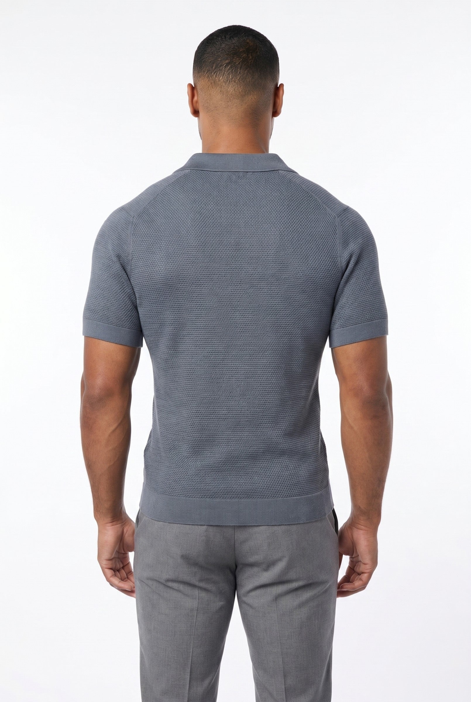 Men's Textured Knitted Open Collar Polo | Blackstone London