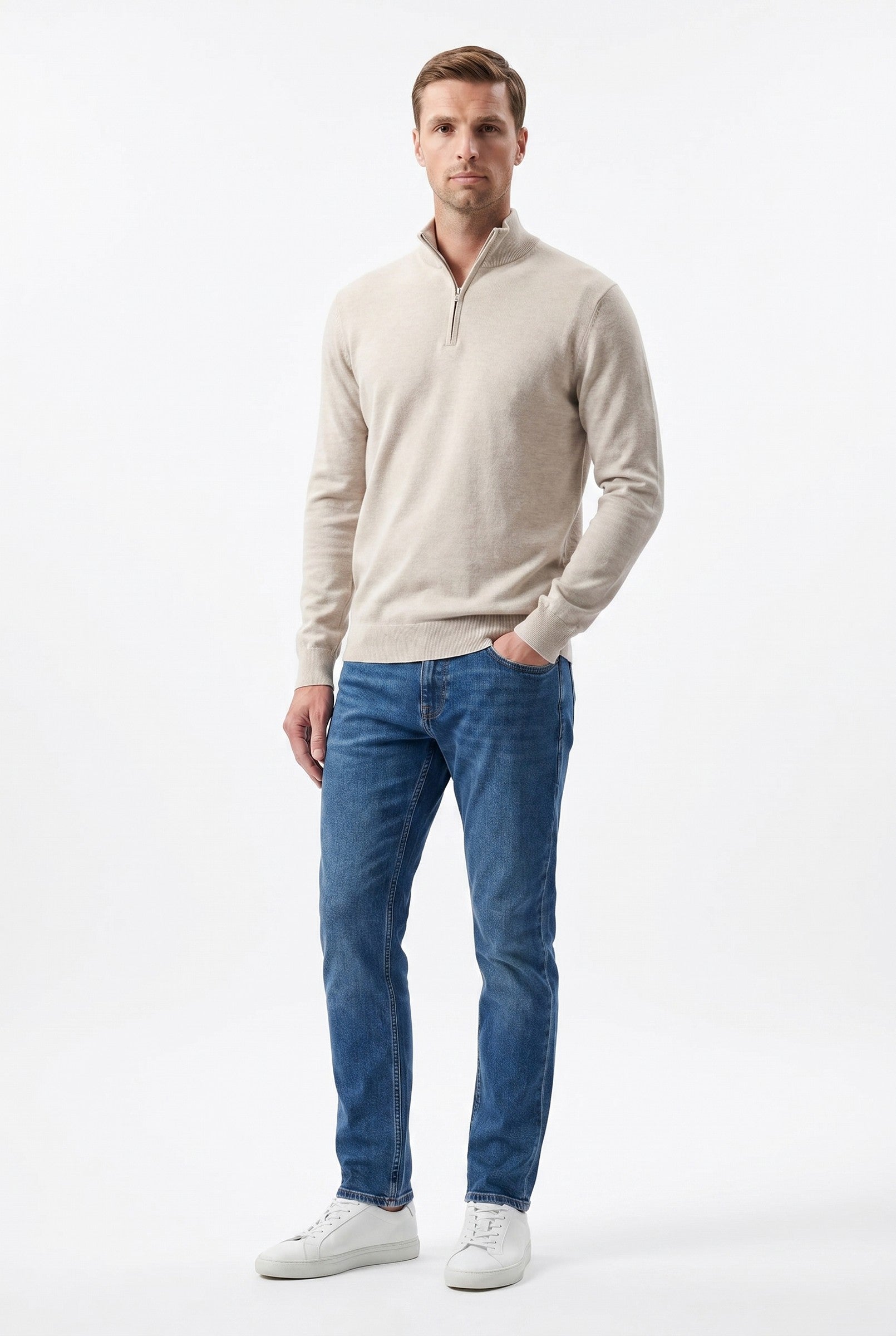 Men's Cotton Knitted Half Zip Funnel Neck Jumper | Blackstone London