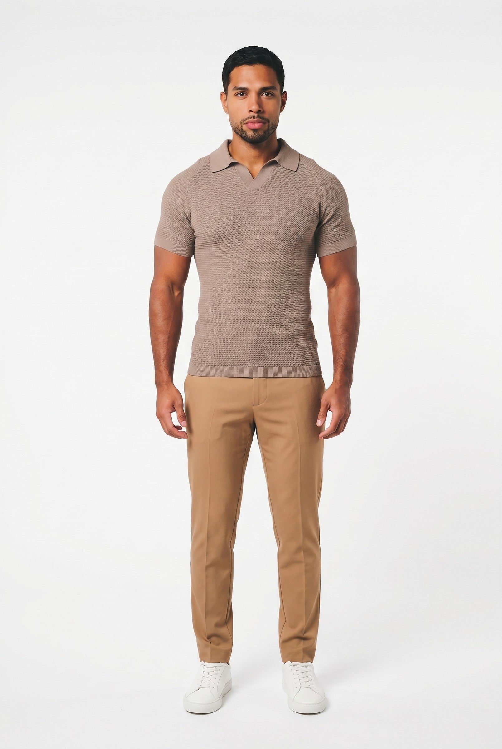 Men's Textured Knitted Open Collar Polo | Blackstone London