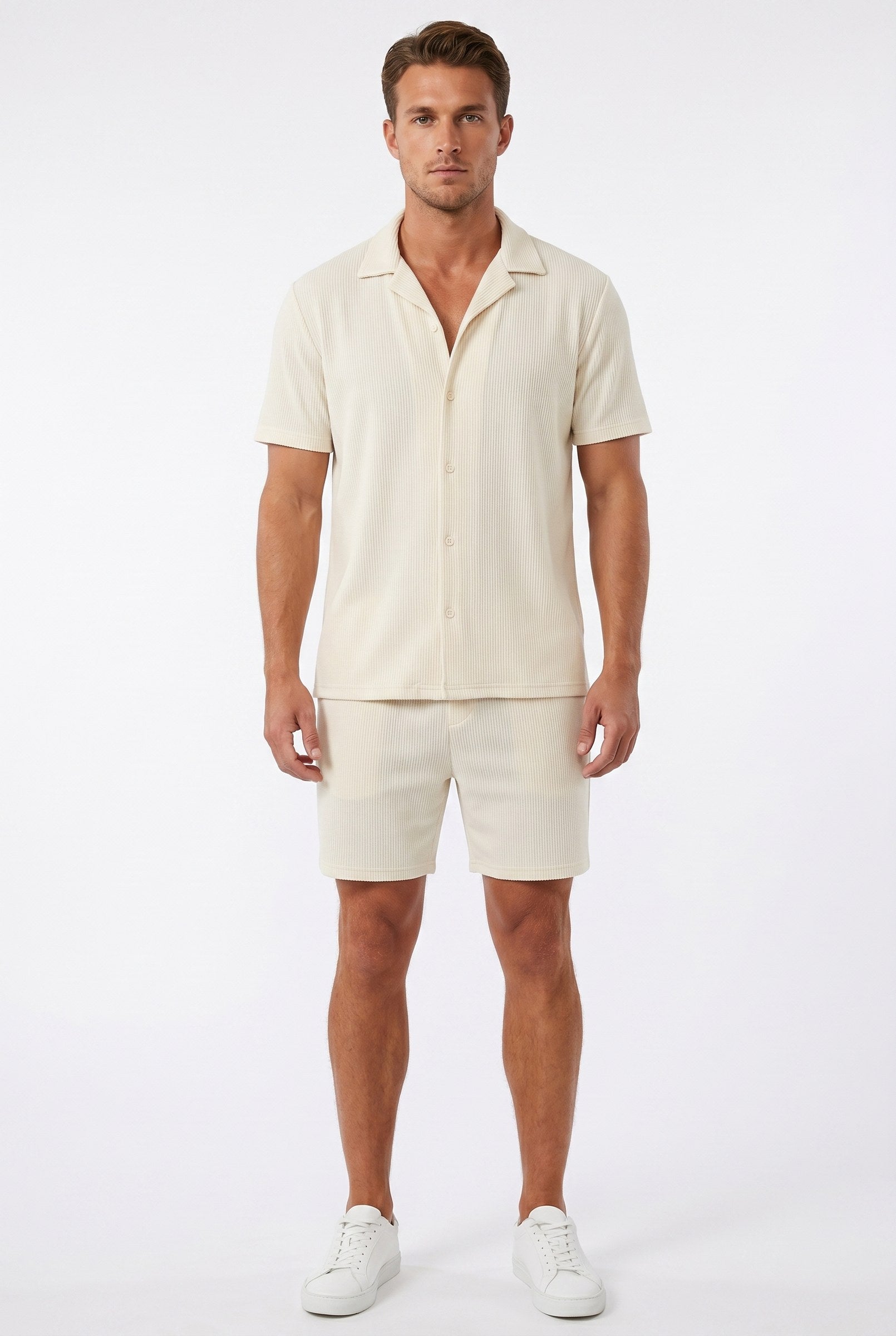 Men's Cuban Collar Knit Shirt & Shorts 2-Piece Set | Blackstone London