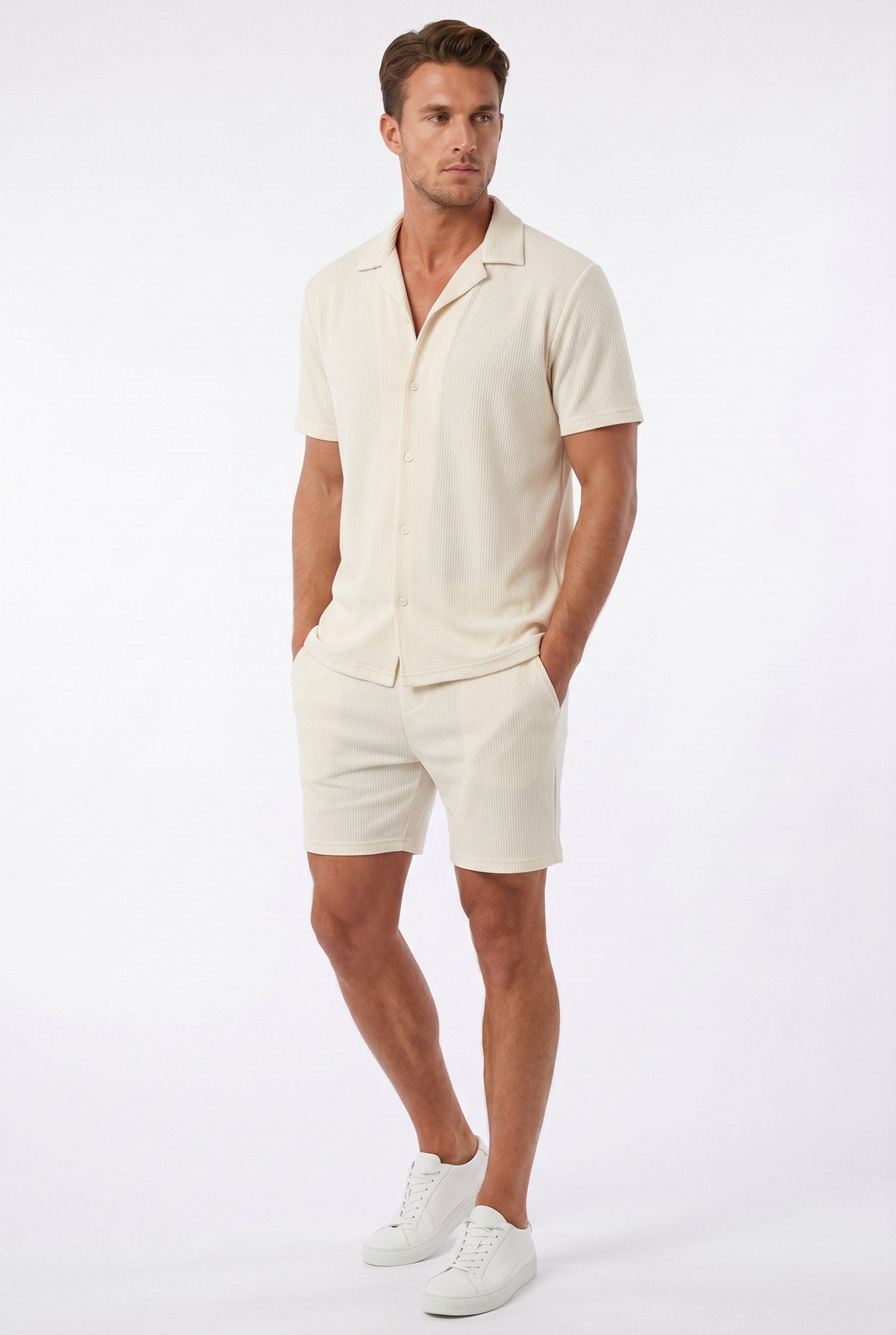 Men's Cuban Collar Knit Shirt & Shorts 2-Piece Set | Blackstone London