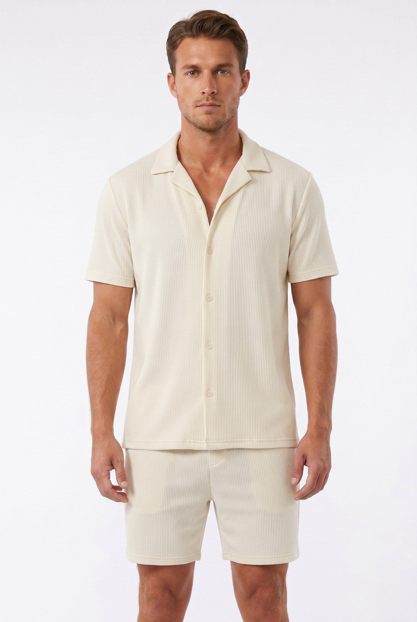 Men's Cuban Collar Knit Shirt & Shorts 2-Piece Set | Blackstone London