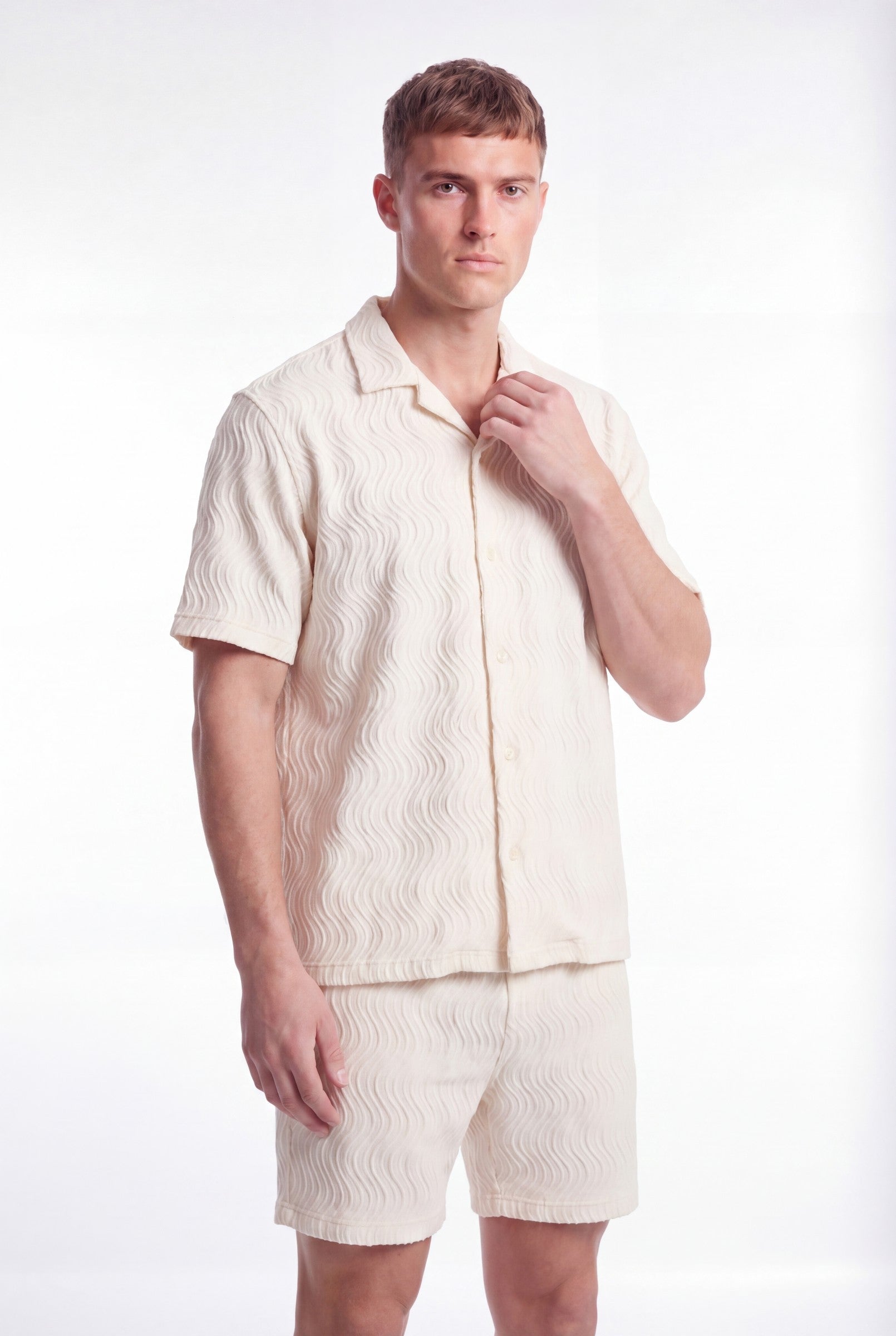 Men's Wave Textured Camp Collar Shirt | Blackstone London