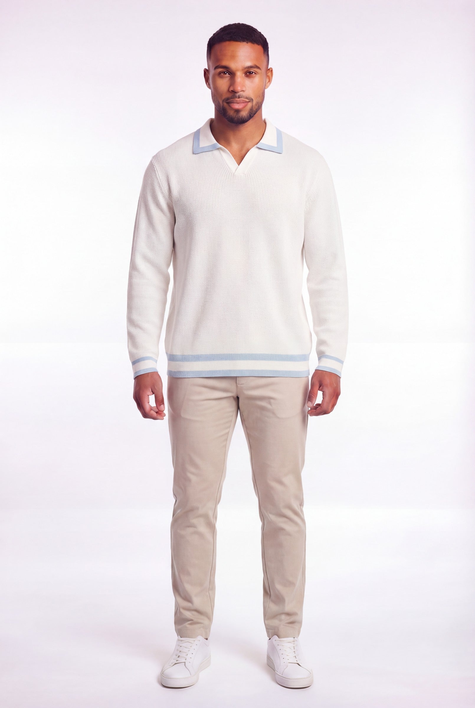 Men's Cotton Knitted V-Neck Polo Sweater | Blackstone London