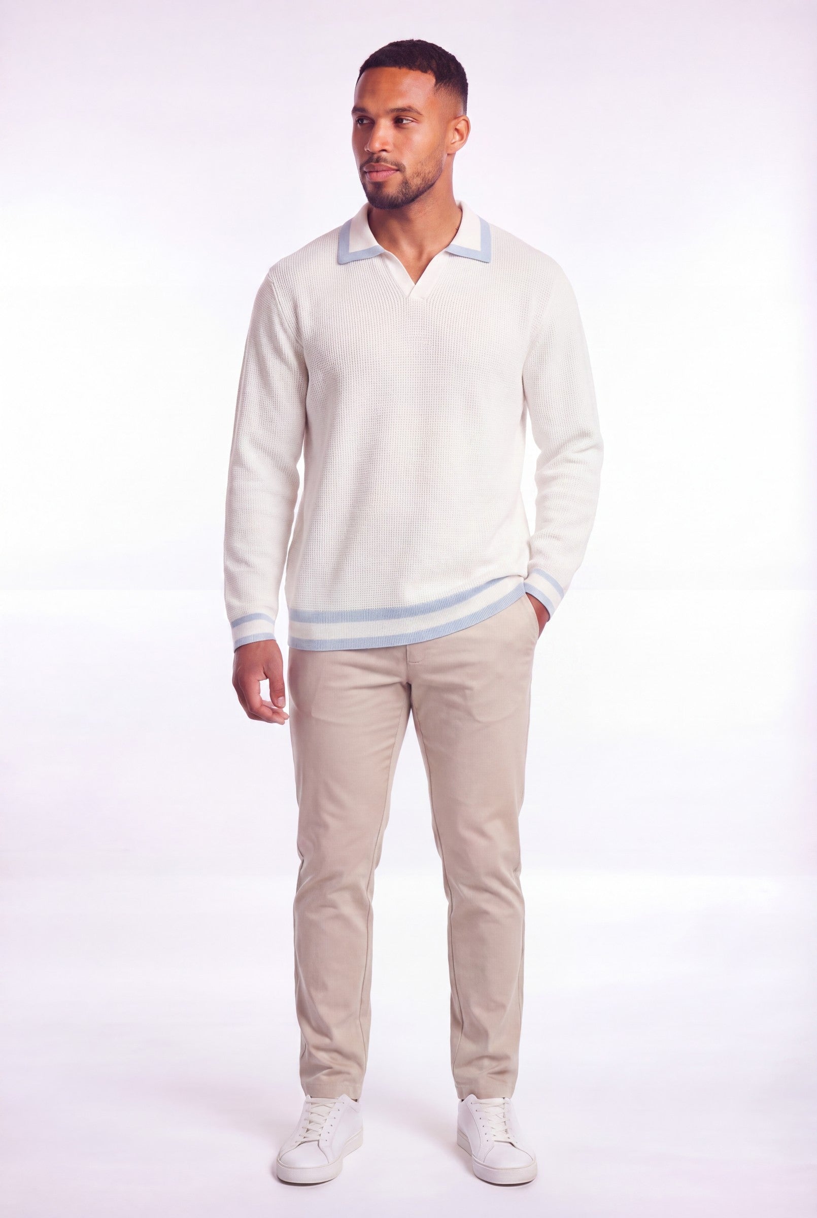 Men's Cotton Knitted V-Neck Polo Sweater | Blackstone London