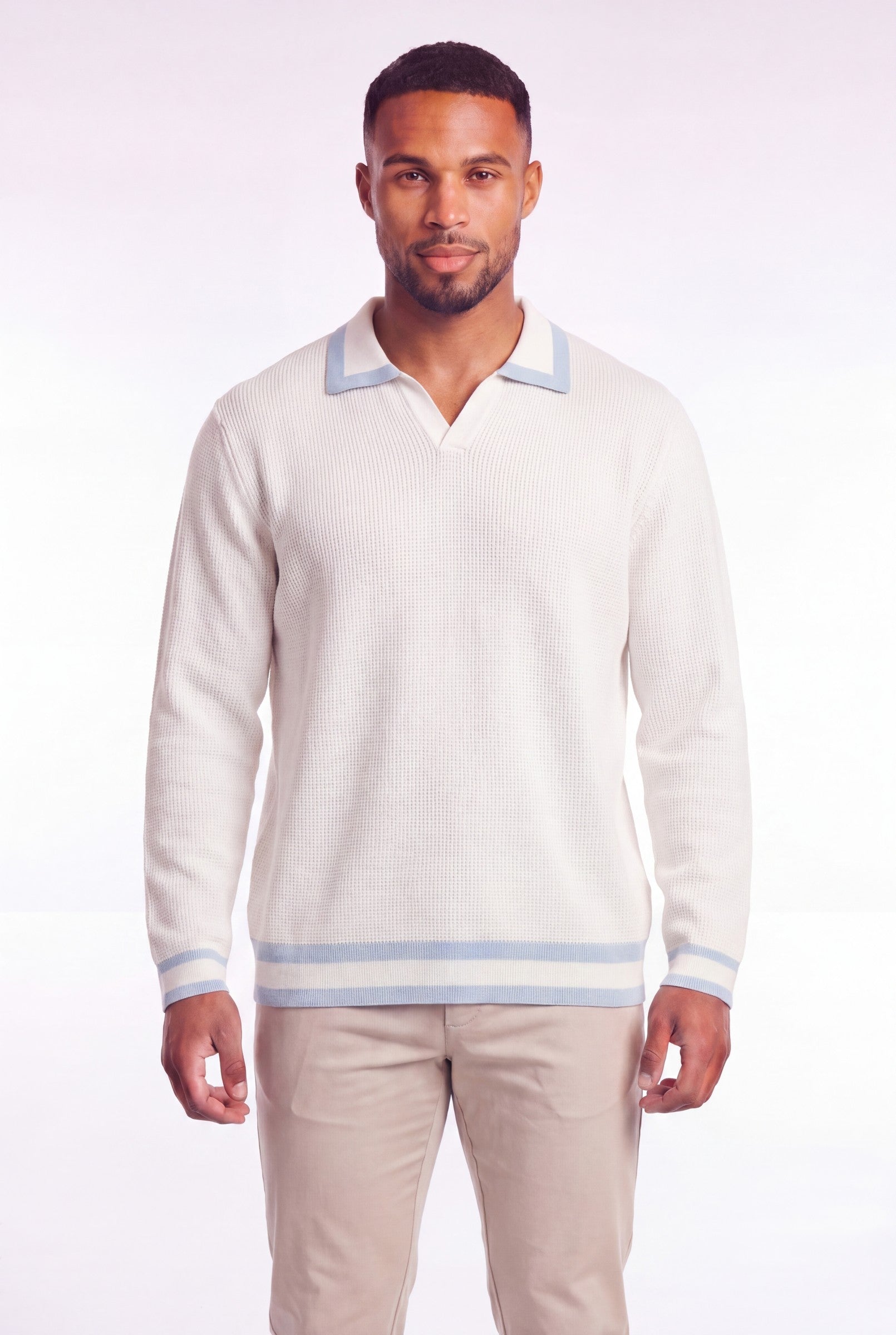 Men's Cotton Knitted V-Neck Polo Sweater | Blackstone London